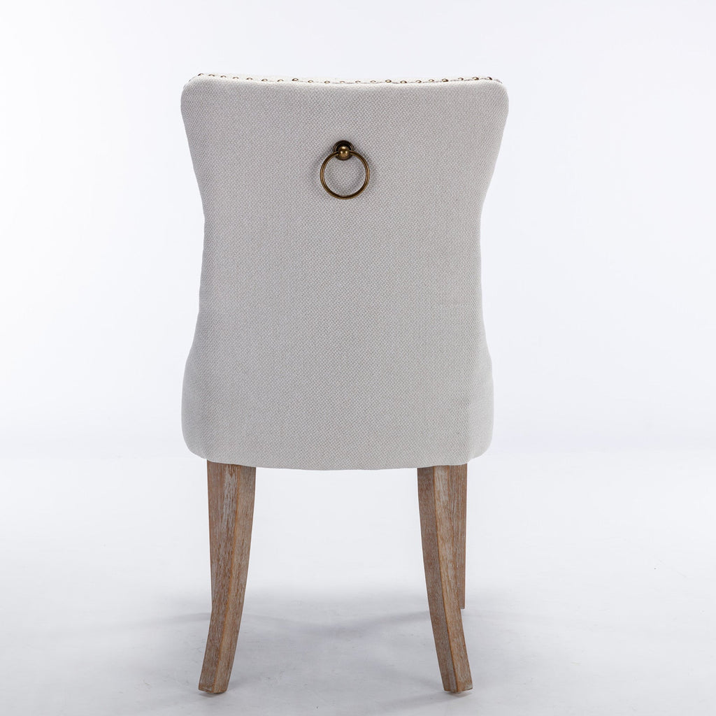 Rosewick Modern Tufted Linen Nailhead Trim Solid Wood Upholstered Dining Chair with Wood Legs, Set of 2