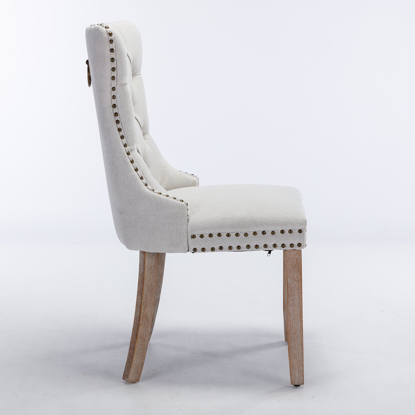 Rosewick Modern Tufted Linen Nailhead Trim Solid Wood Upholstered Dining Chair with Wood Legs, Set of 2