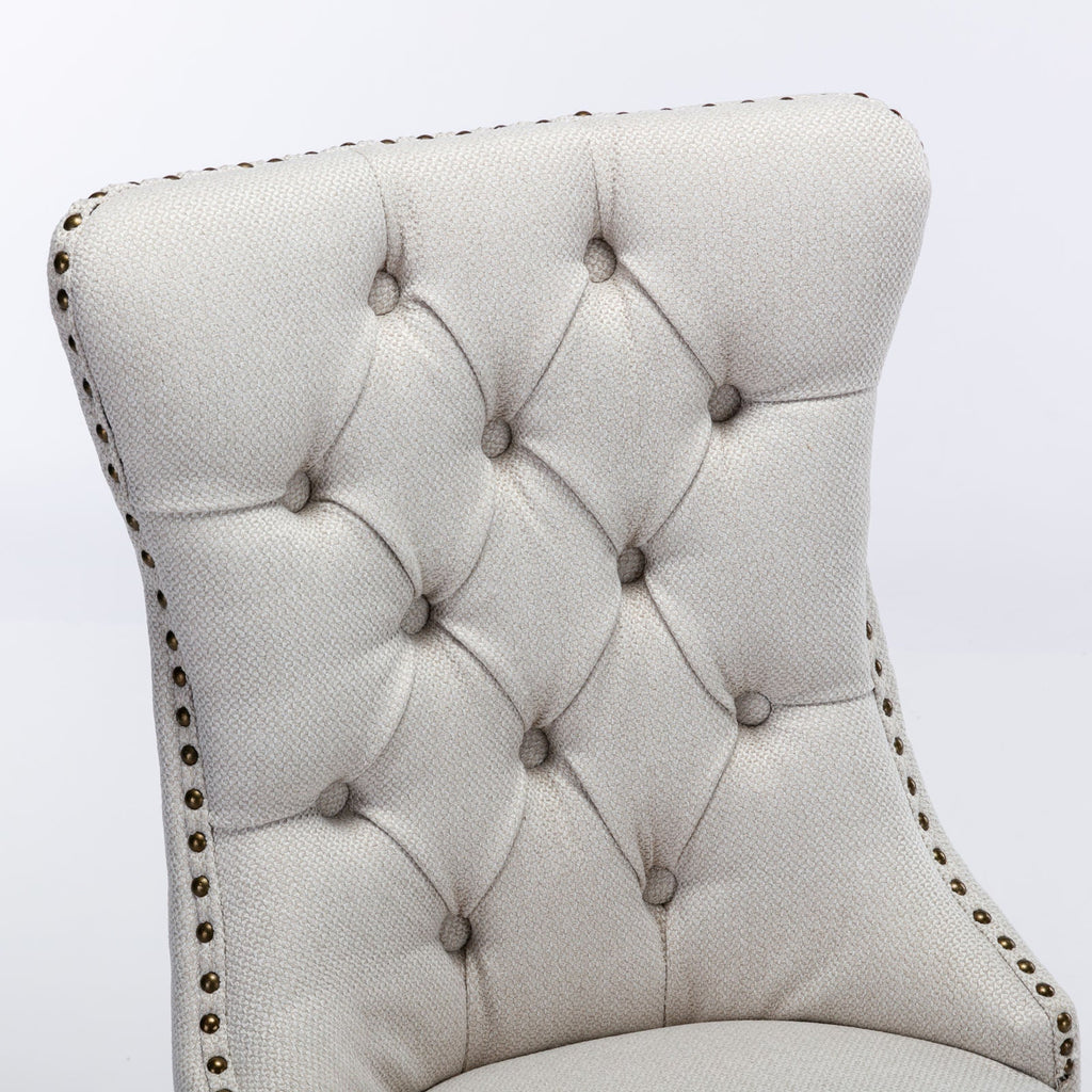 Rosewick Modern Tufted Linen Nailhead Trim Solid Wood Upholstered Dining Chair with Wood Legs, Set of 2
