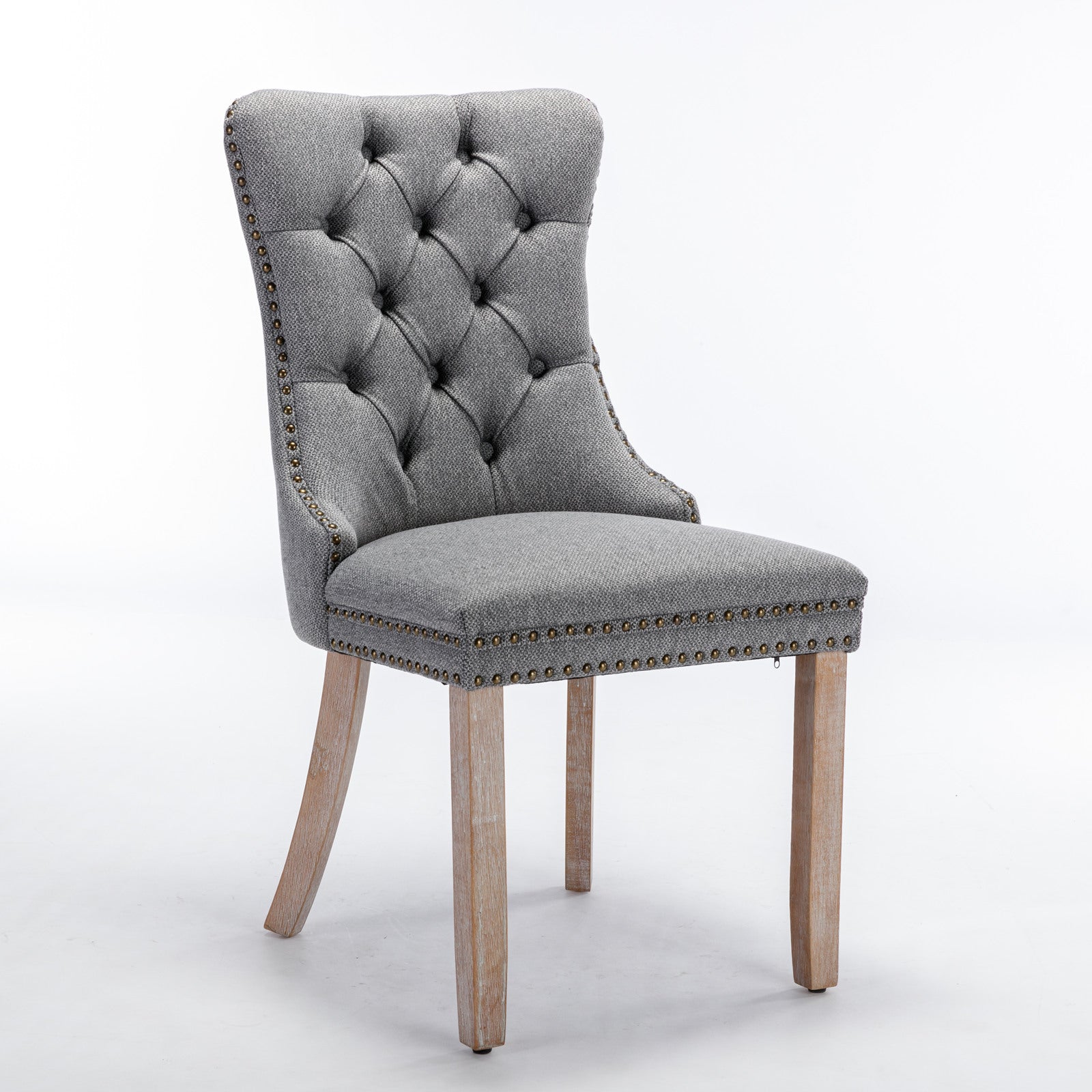 Rosewick Modern Tufted Linen Nailhead Trim Solid Wood Upholstered Dining Chair with Wood Legs, Set of 2