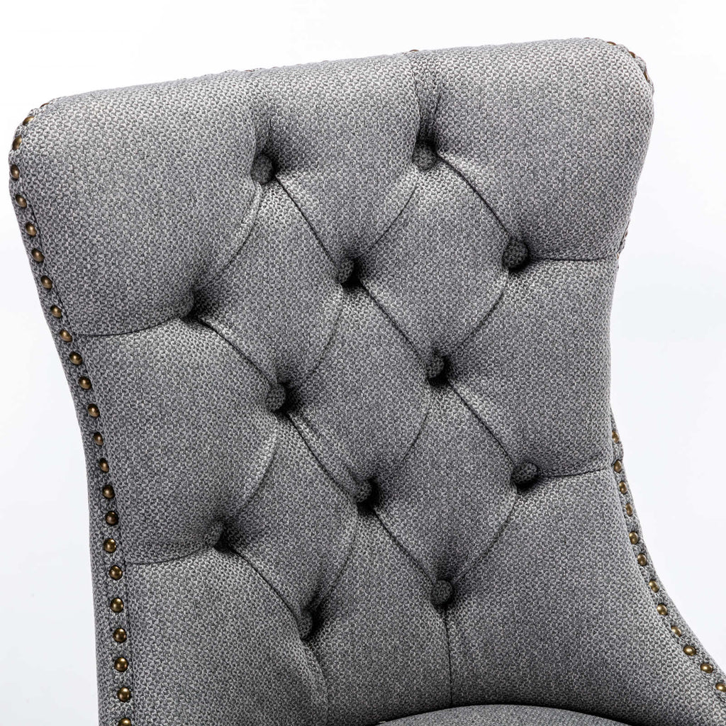 Rosewick Modern Tufted Linen Nailhead Trim Solid Wood Upholstered Dining Chair with Wood Legs, Set of 2
