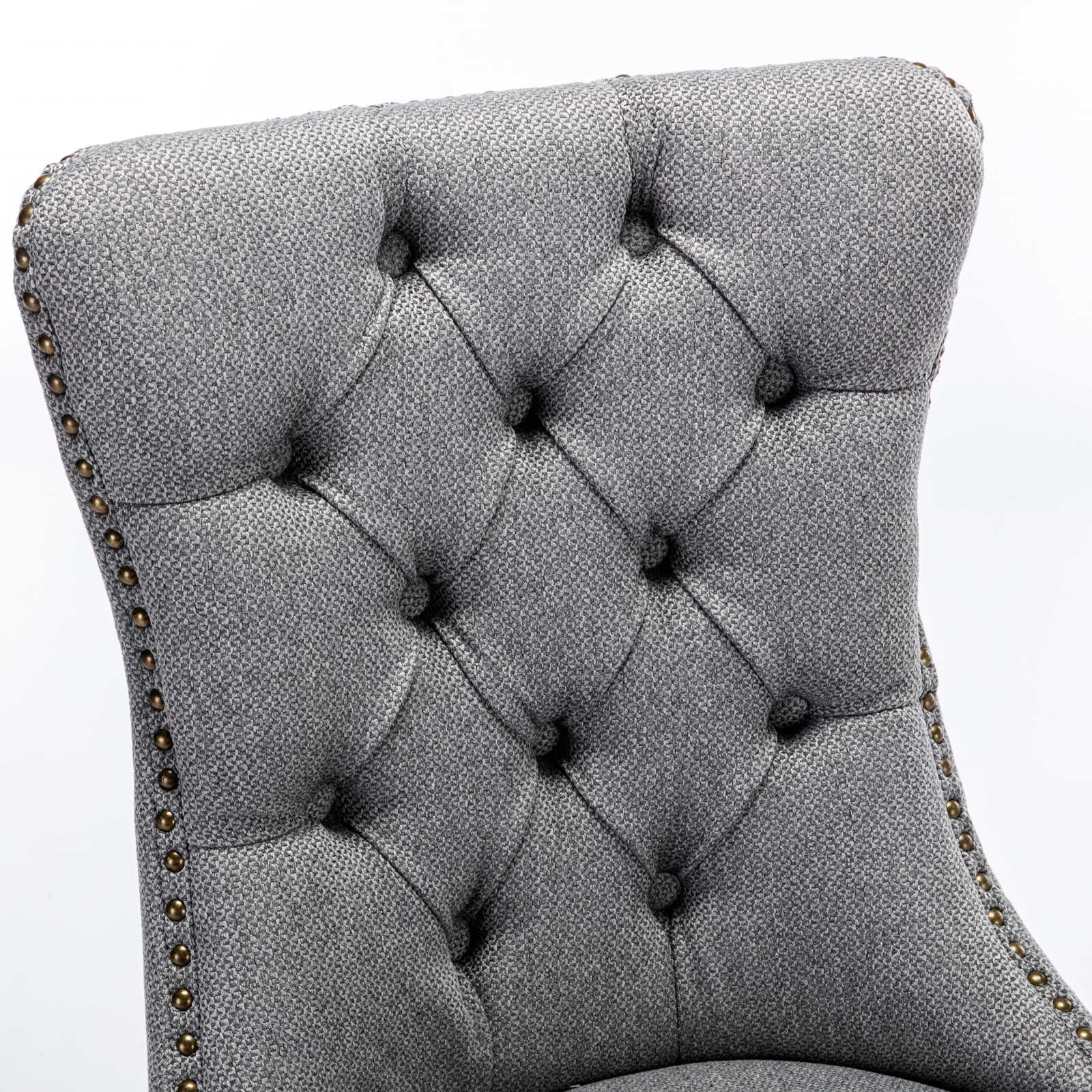 Rosewick Modern Tufted Linen Nailhead Trim Solid Wood Upholstered Dining Chair with Wood Legs, Set of 2
