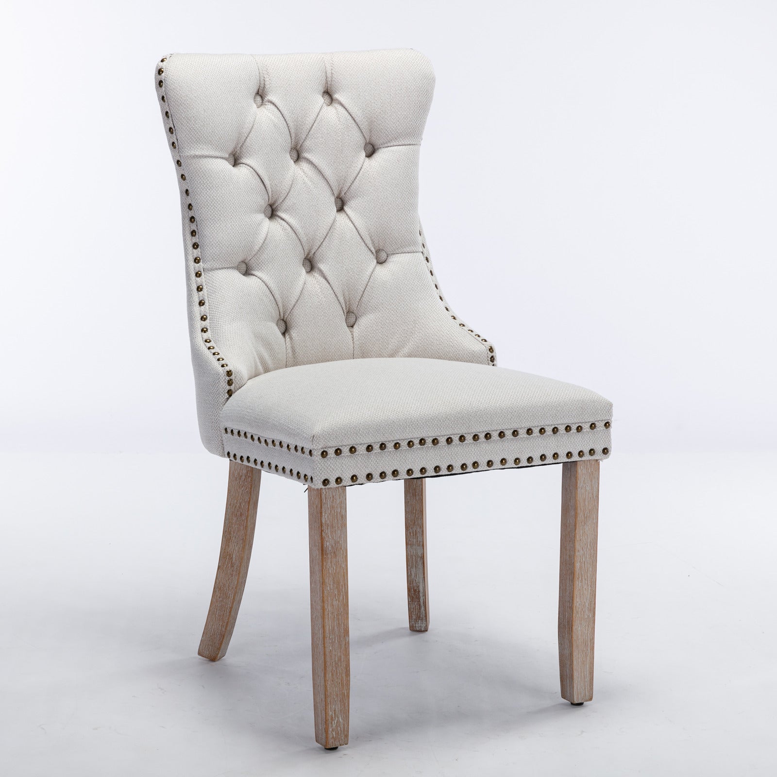 Rosewick Modern Tufted Linen Nailhead Trim Solid Wood Upholstered Dining Chair with Wood Legs, Set of 2