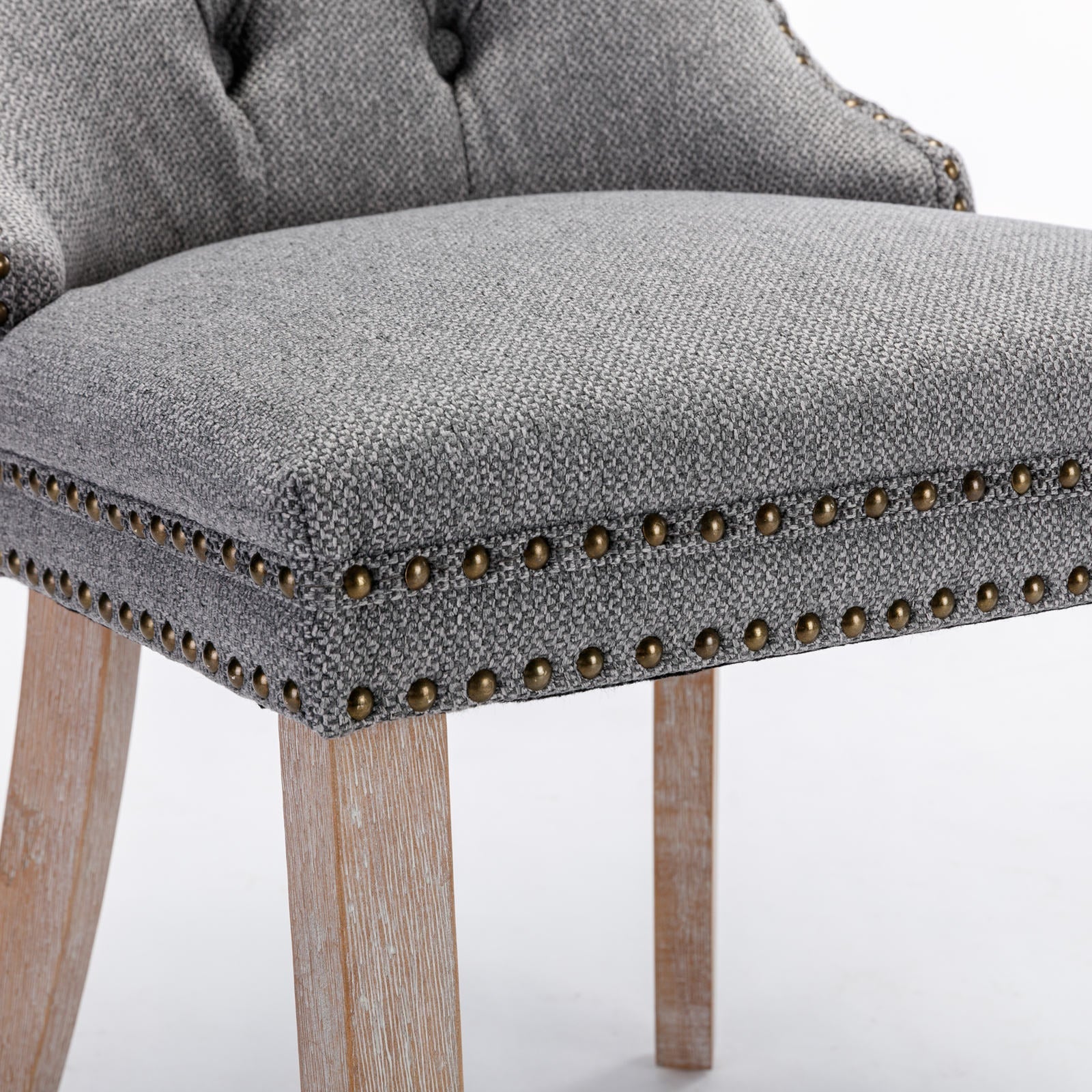 Rosewick Modern Tufted Linen Nailhead Trim Solid Wood Upholstered Dining Chair with Wood Legs, Set of 2