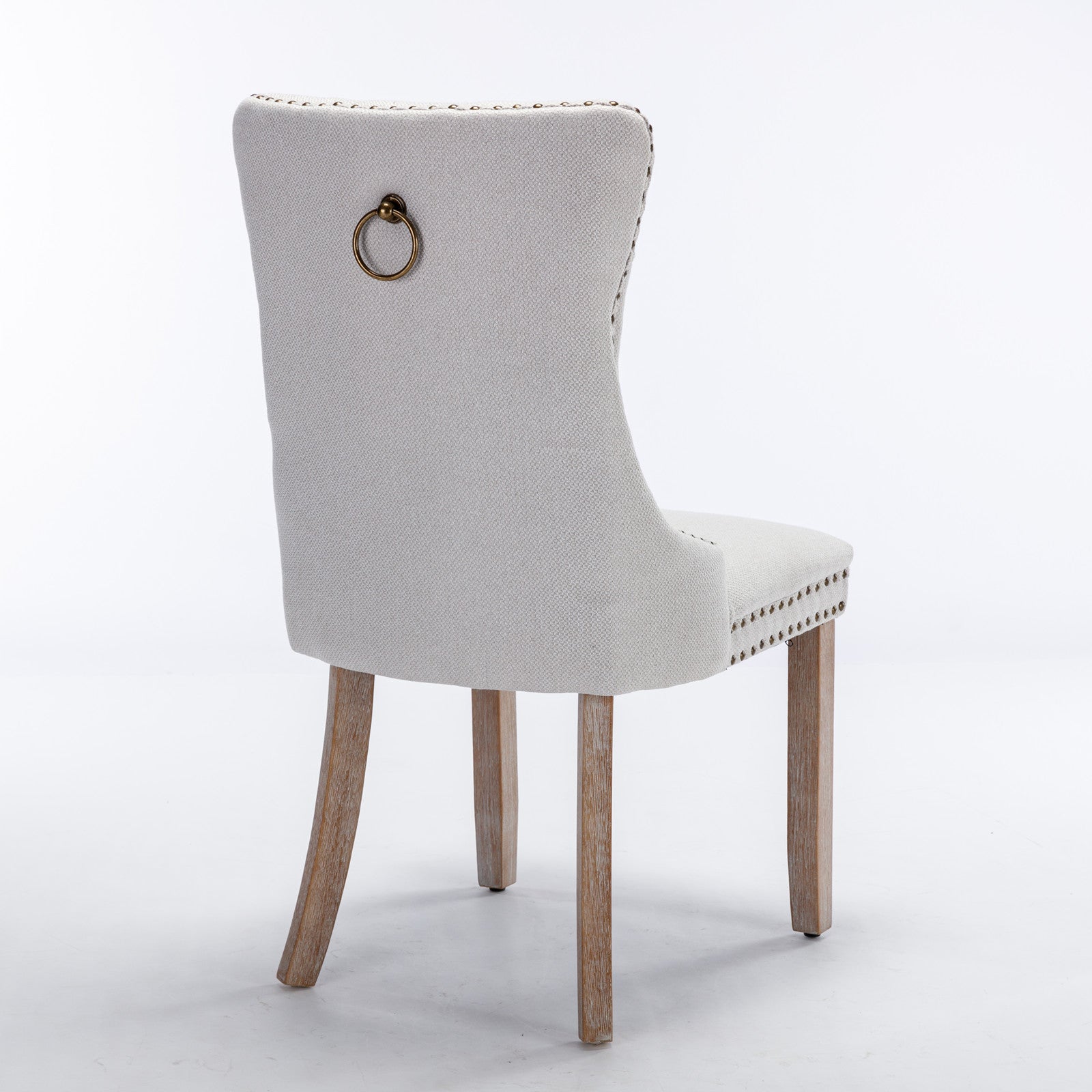 Rosewick Modern Tufted Linen Nailhead Trim Solid Wood Upholstered Dining Chair with Wood Legs, Set of 2