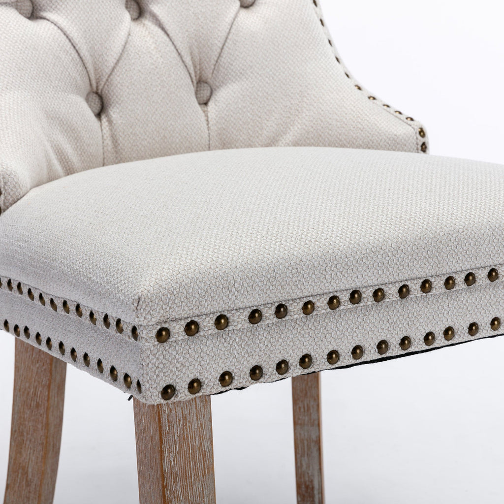 Rosewick Modern Tufted Linen Nailhead Trim Solid Wood Upholstered Dining Chair with Wood Legs, Set of 2