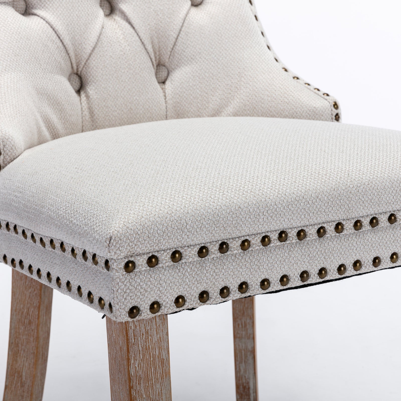 Rosewick Modern Tufted Linen Nailhead Trim Solid Wood Upholstered Dining Chair with Wood Legs, Set of 2