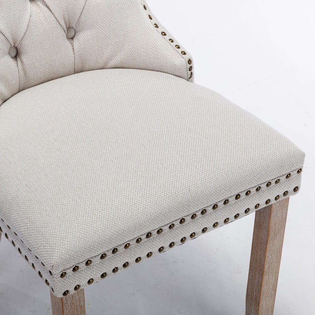 Rosewick Modern Tufted Linen Nailhead Trim Solid Wood Upholstered Dining Chair with Wood Legs, Set of 2