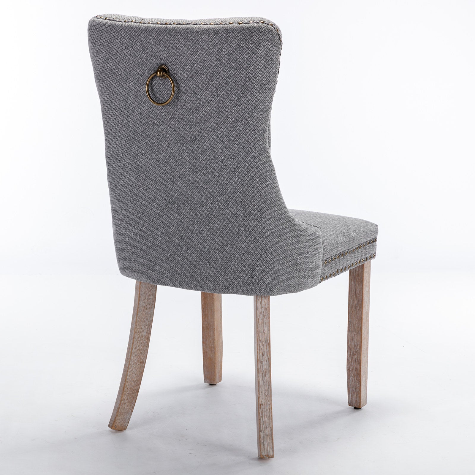 Rosewick Modern Tufted Linen Nailhead Trim Solid Wood Upholstered Dining Chair with Wood Legs, Set of 2