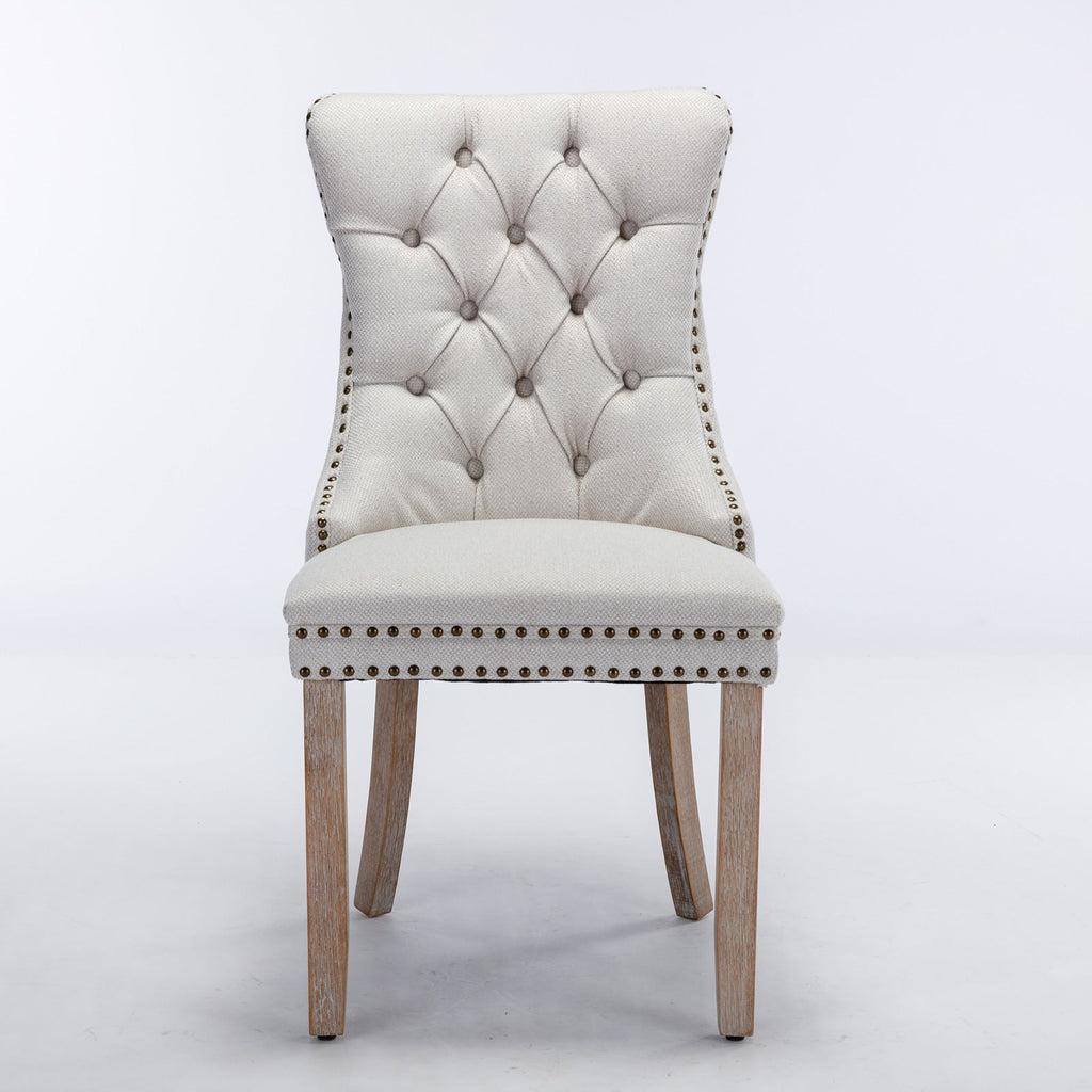 Rosewick Modern Tufted Linen Nailhead Trim Solid Wood Upholstered Dining Chair with Wood Legs, Set of 2