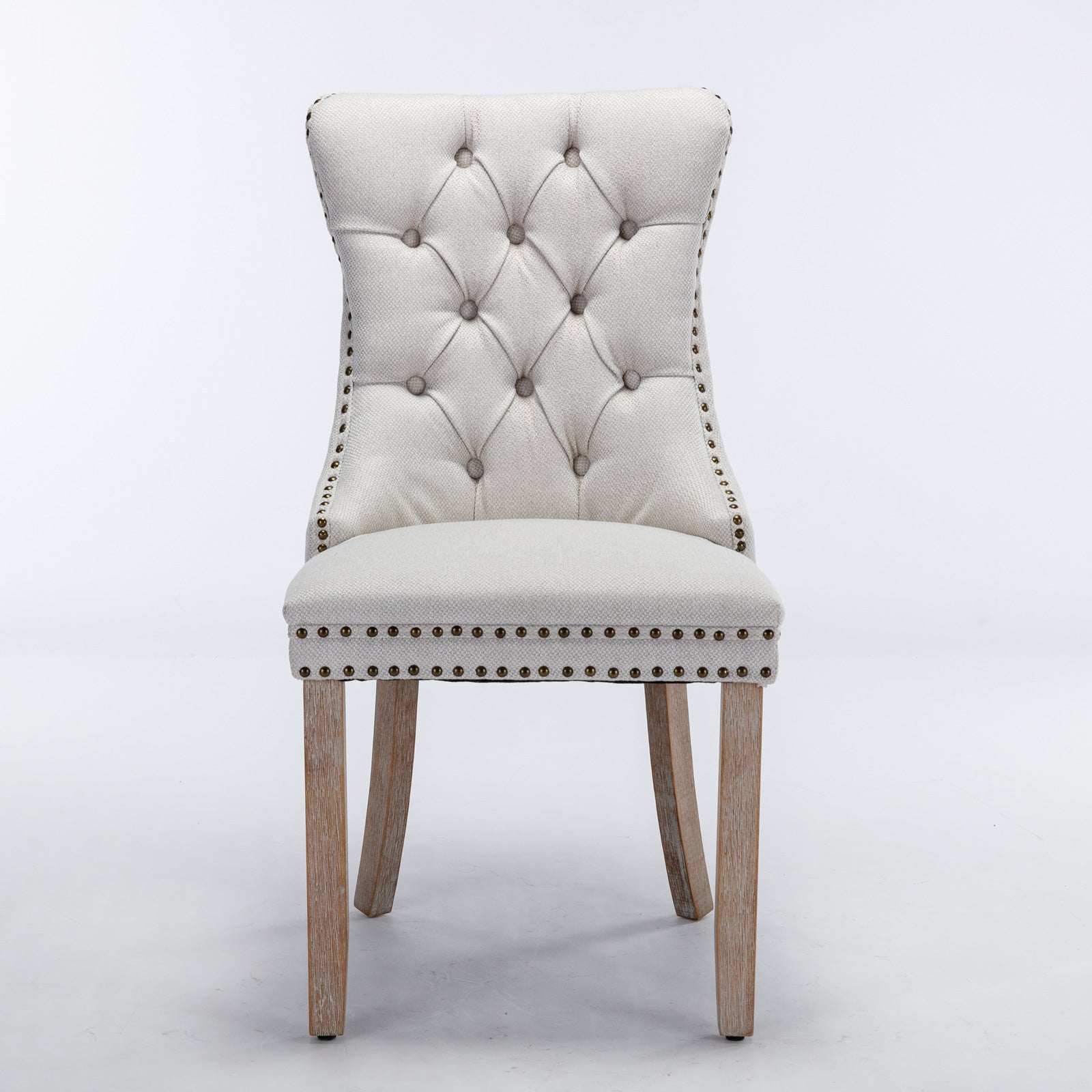 Rosewick Modern Tufted Linen Nailhead Trim Solid Wood Upholstered Dining Chair with Wood Legs, Set of 2