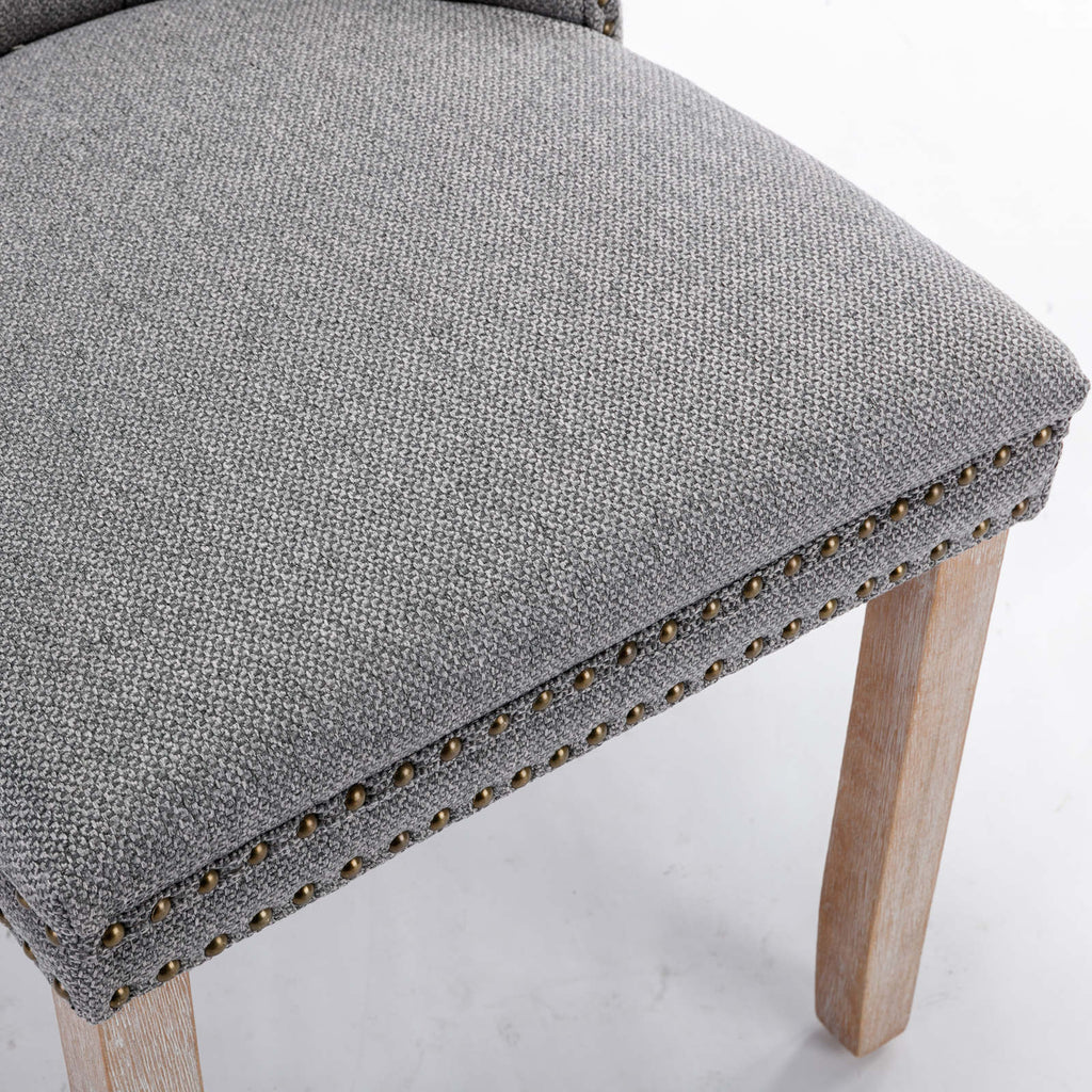 Rosewick Modern Tufted Linen Nailhead Trim Solid Wood Upholstered Dining Chair with Wood Legs, Set of 2