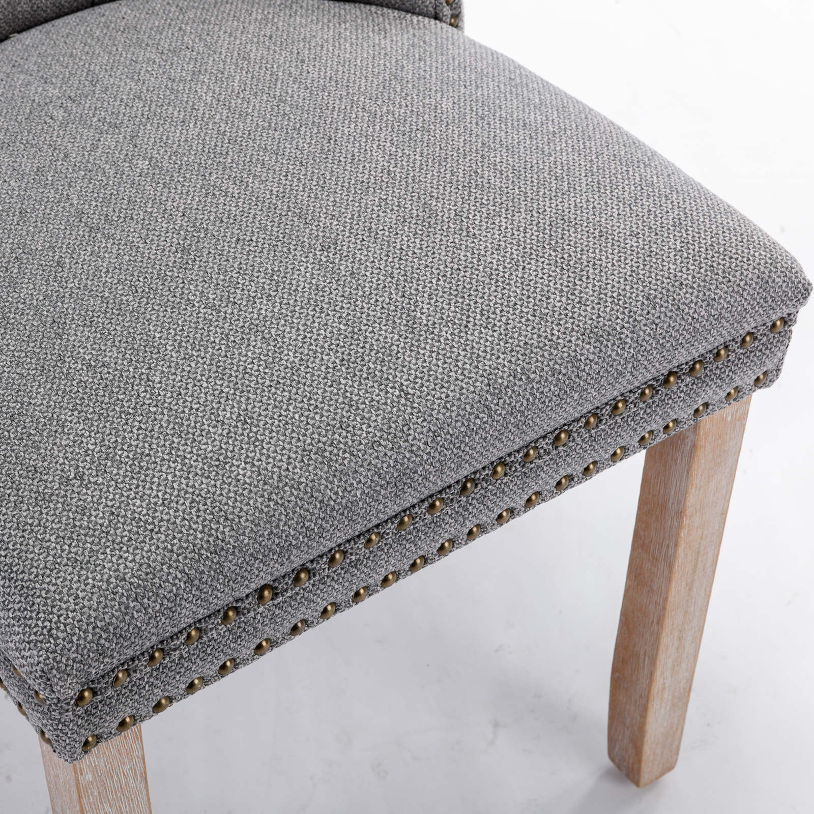 Rosewick Modern Tufted Linen Nailhead Trim Solid Wood Upholstered Dining Chair with Wood Legs, Set of 2