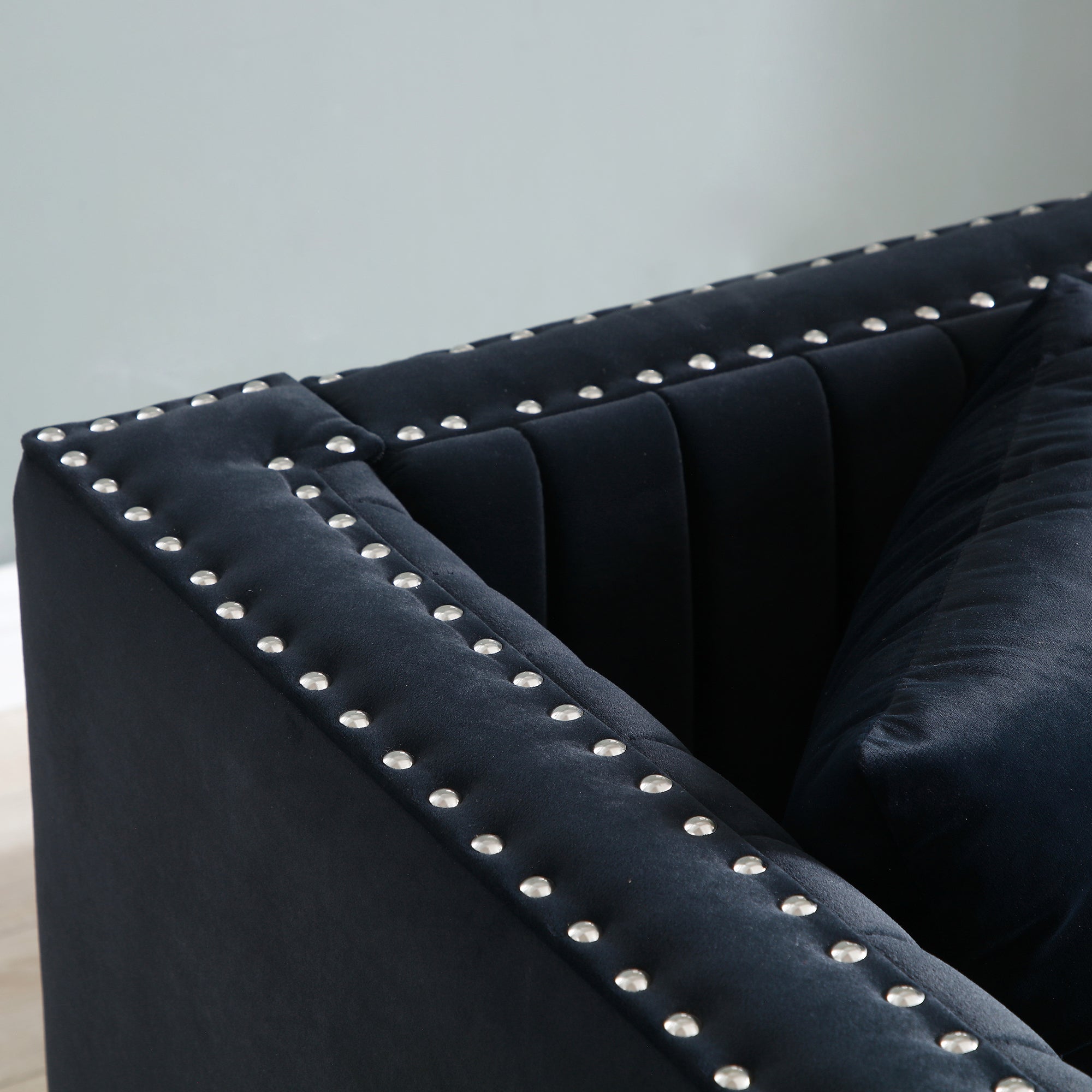 Contemporary Vertical Channel Tufted Velvet Loveseat Sofa