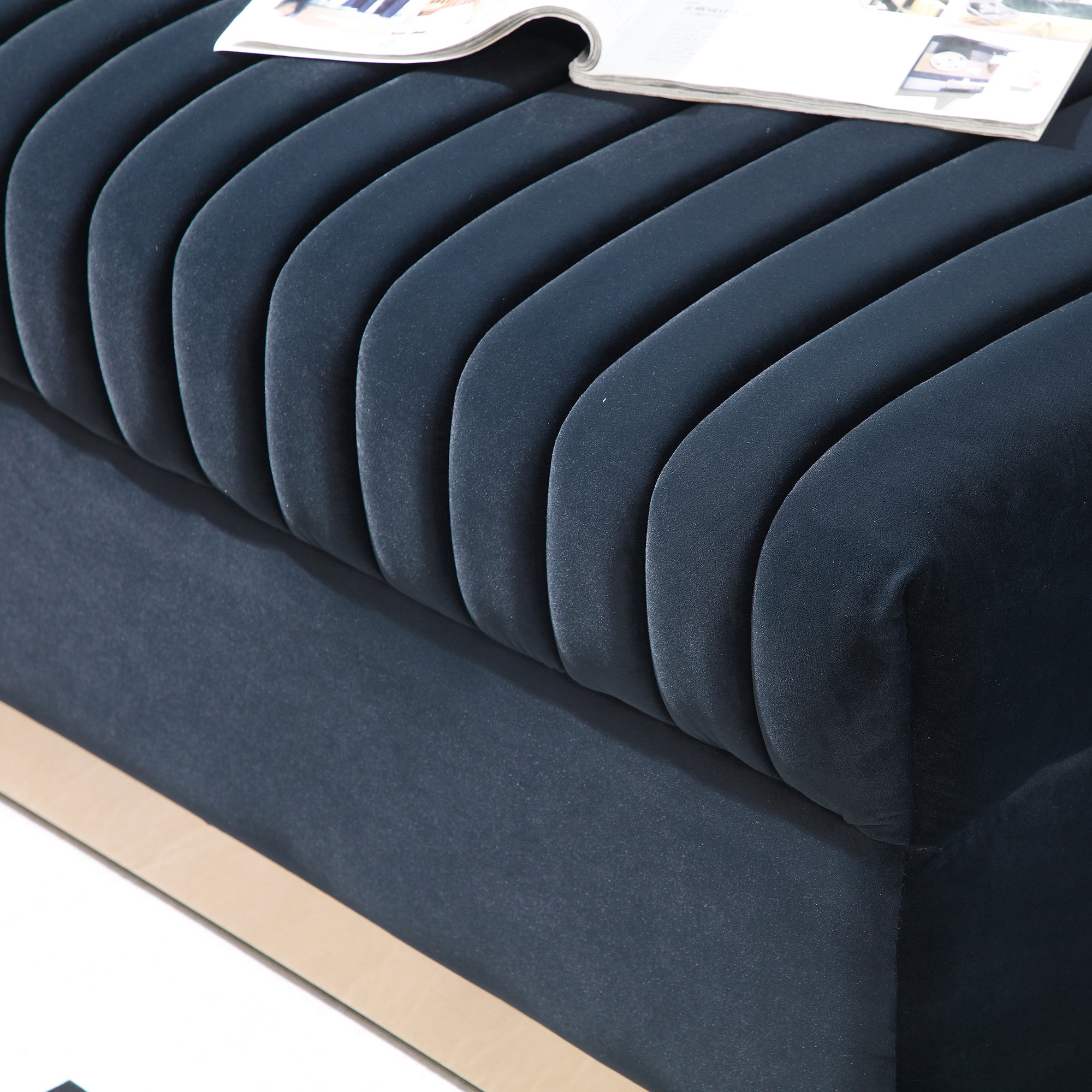 Contemporary Vertical Channel Tufted Velvet Loveseat Sofa