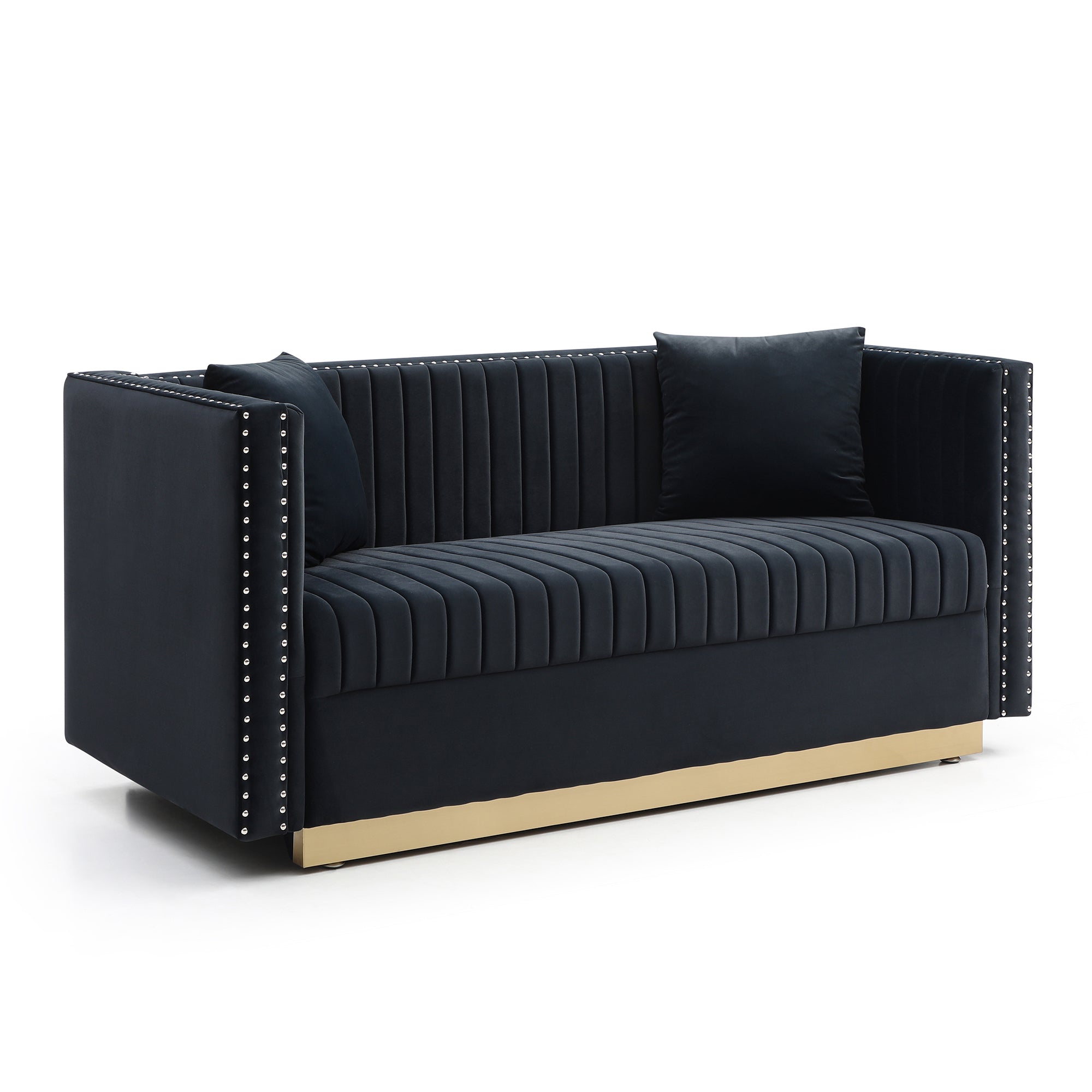 Contemporary Vertical Channel Tufted Velvet Loveseat Sofa