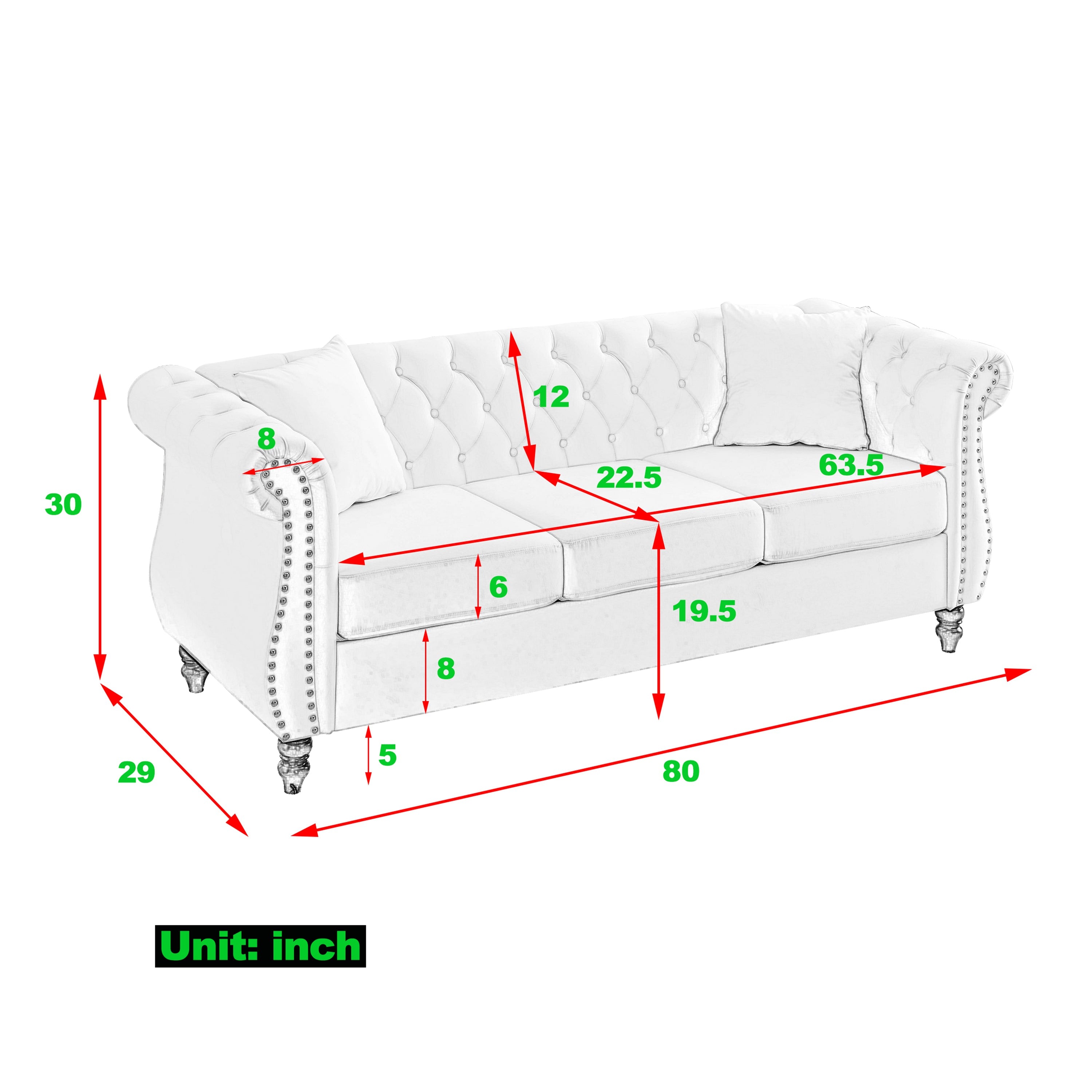 Nailhead Velvet Chesterfield 3-Seater Sofa