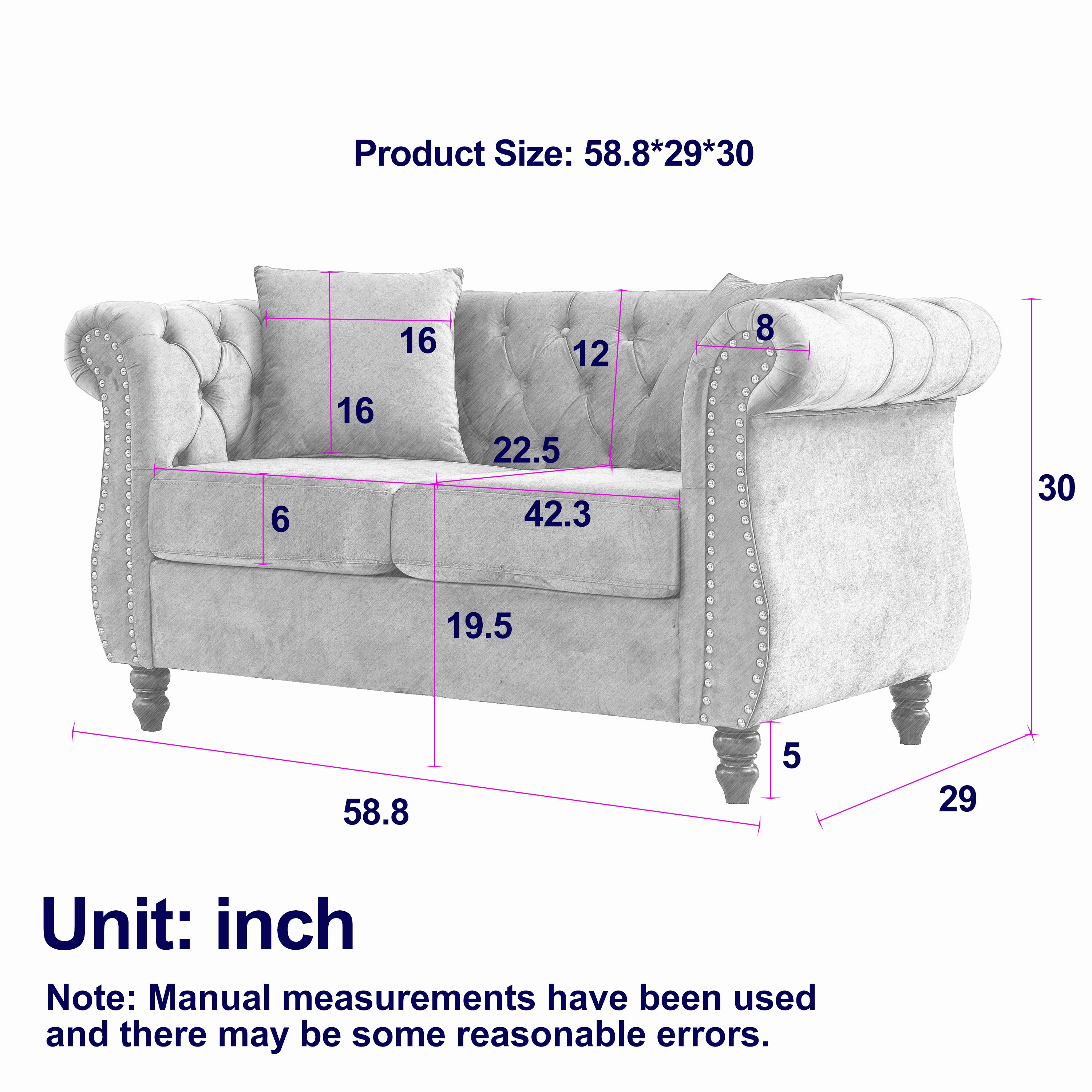 Nailhead Velvet Chesterfield Loveseat