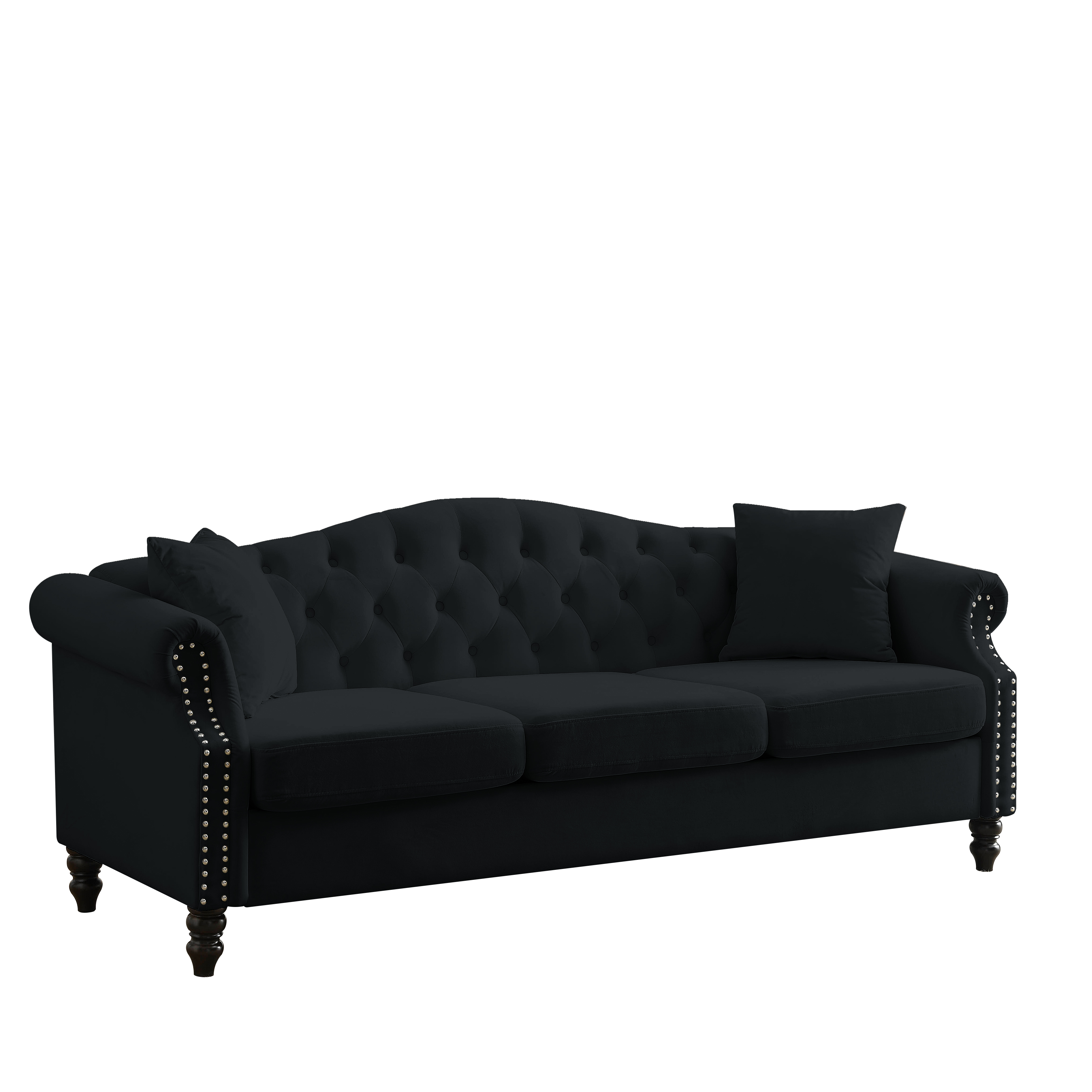 Nailhead Velvet Pitched Back Chesterfield 3-Seater Sofa