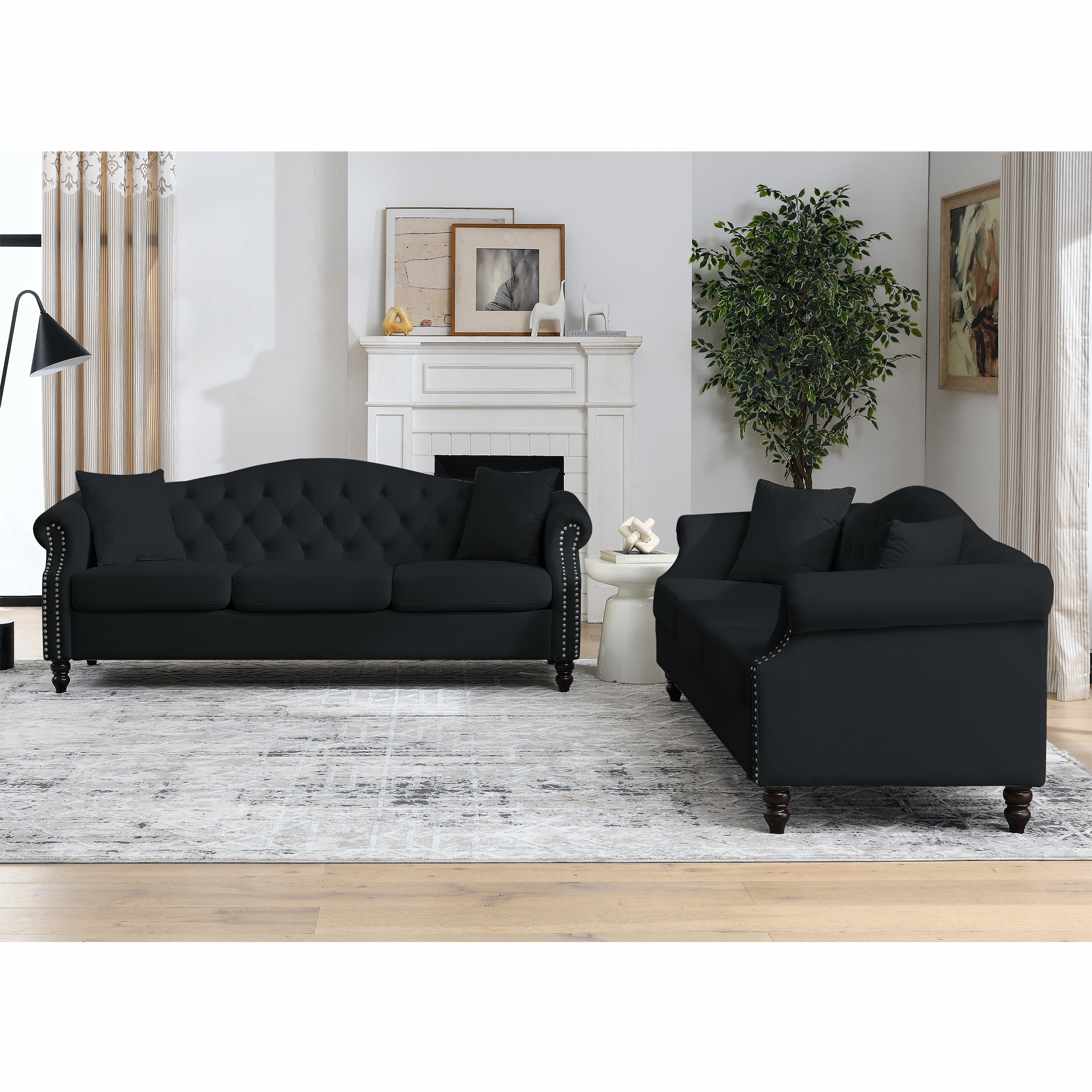 Nailhead Velvet Pitched Back Chesterfield 3-Seater Sofa