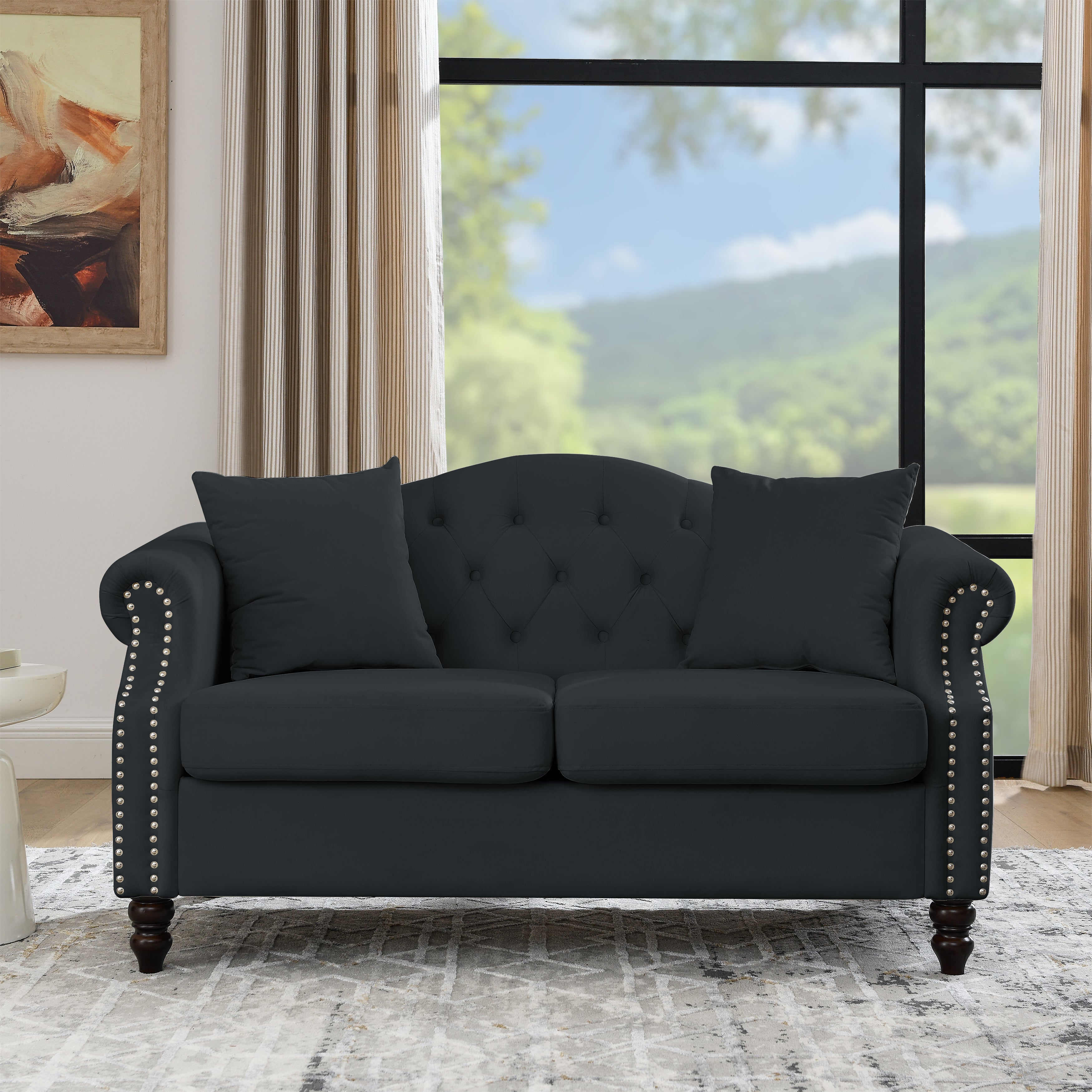 Black Velvet Chesterfield Sofa
