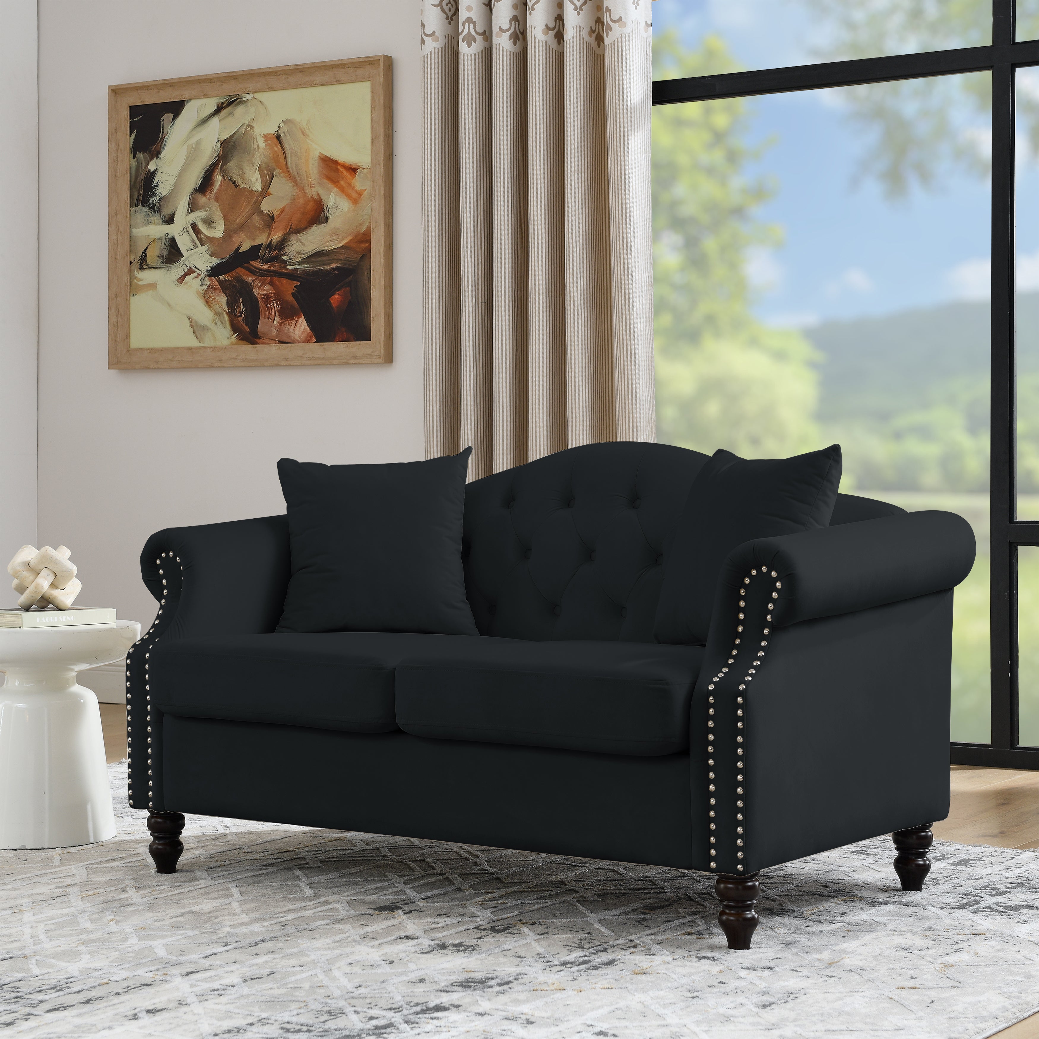 Black Velvet Chesterfield Sofa