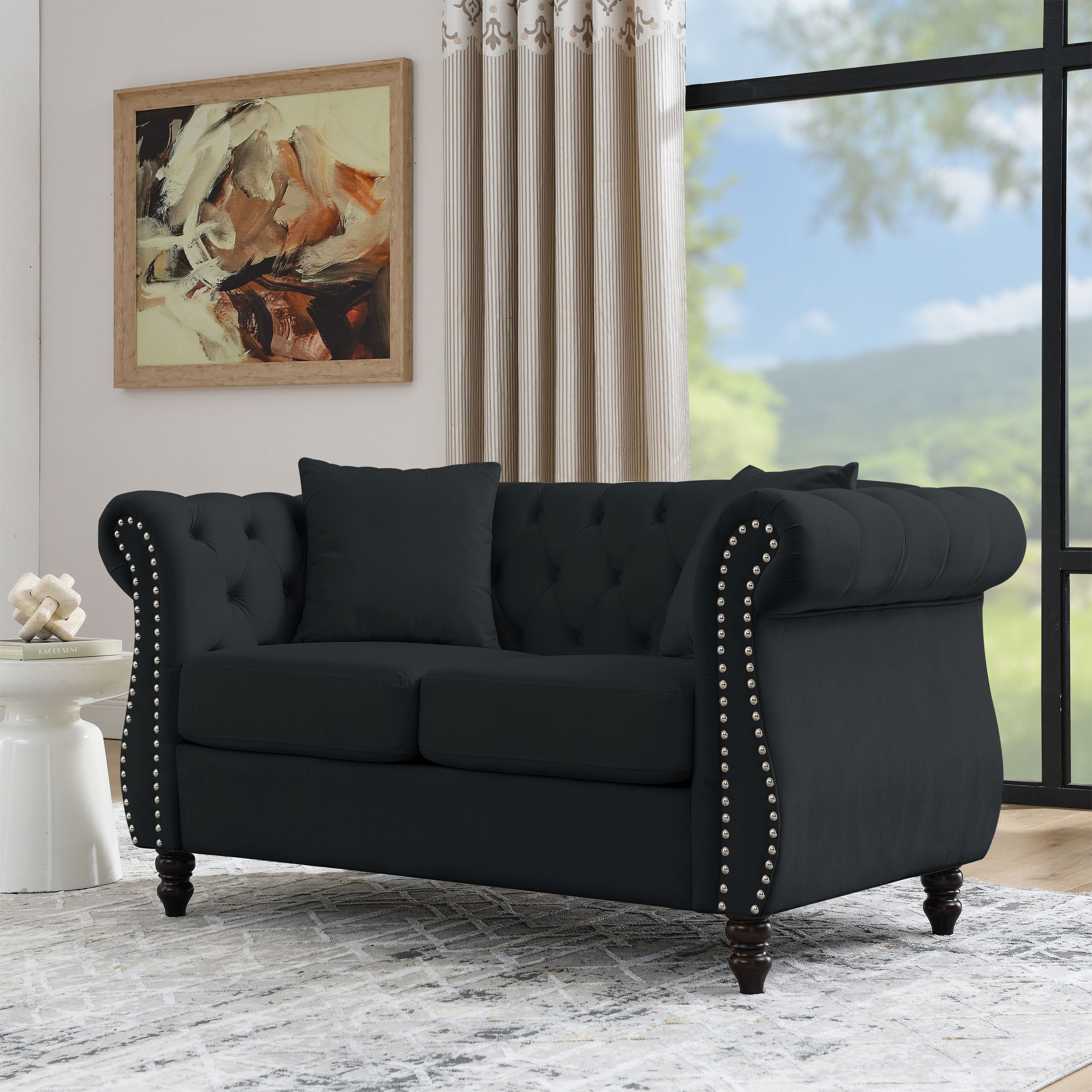 Nailhead Velvet Chesterfield Loveseat