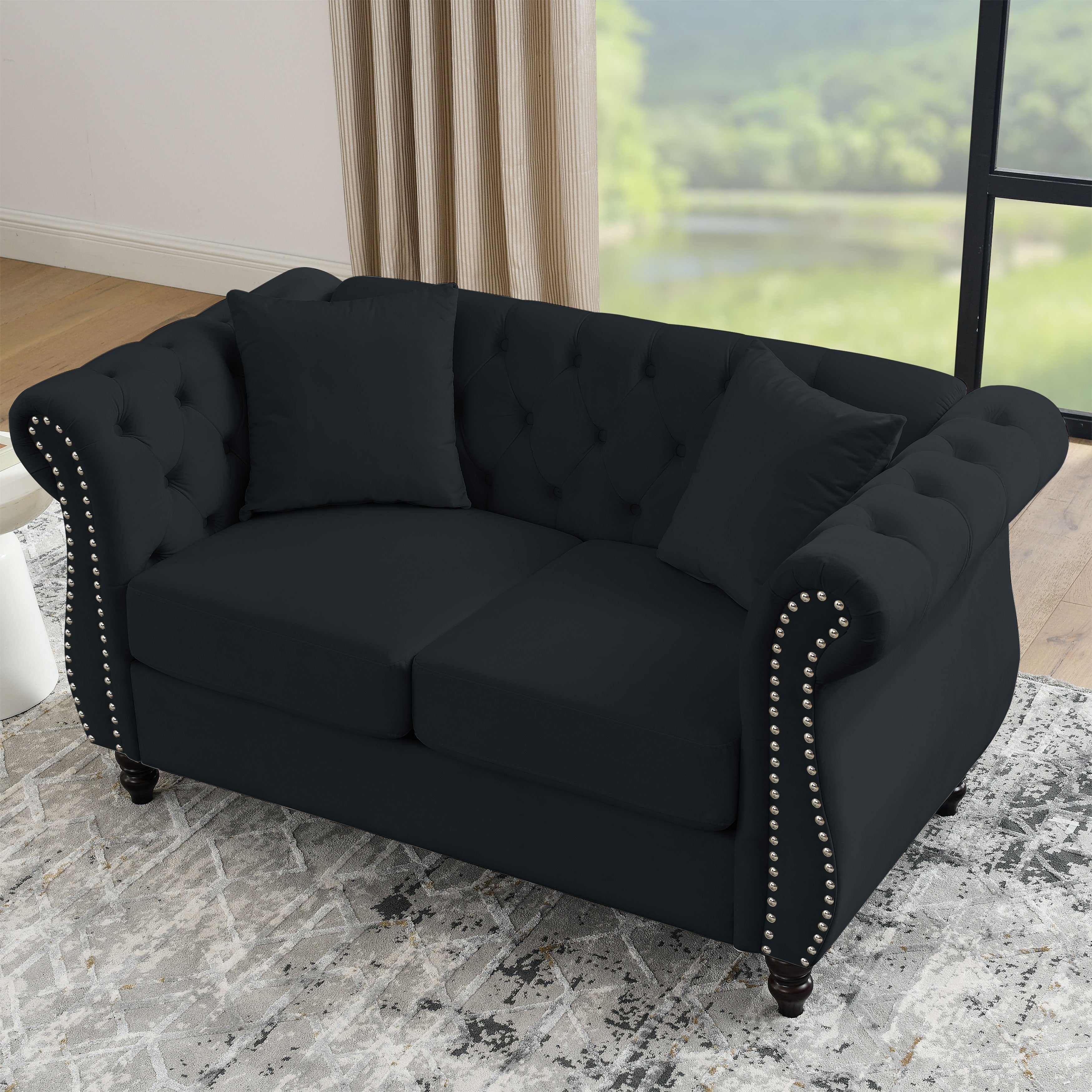 Nailhead Velvet Chesterfield Loveseat