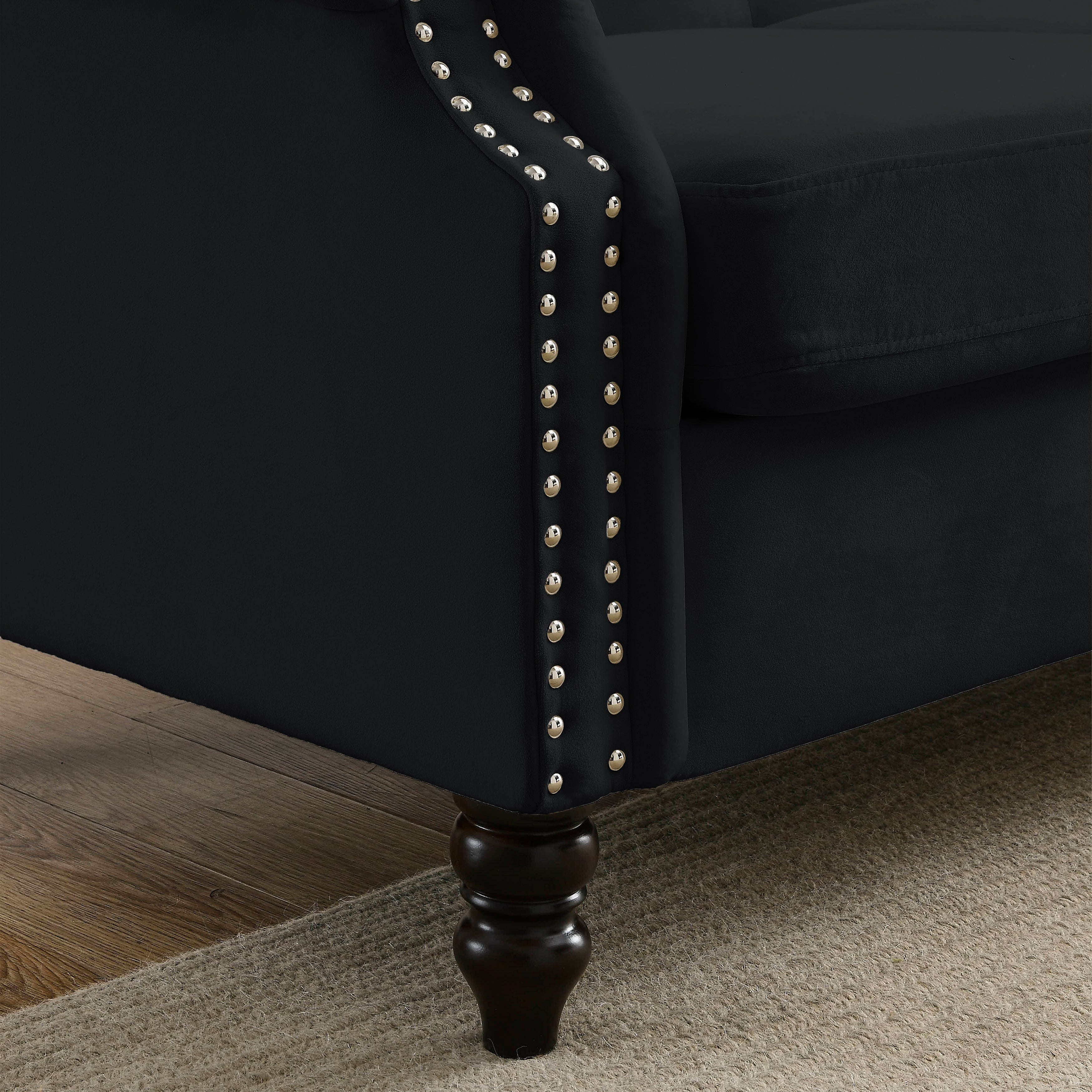 Nailhead Velvet Pitched Back Chesterfield 3-Seater Sofa
