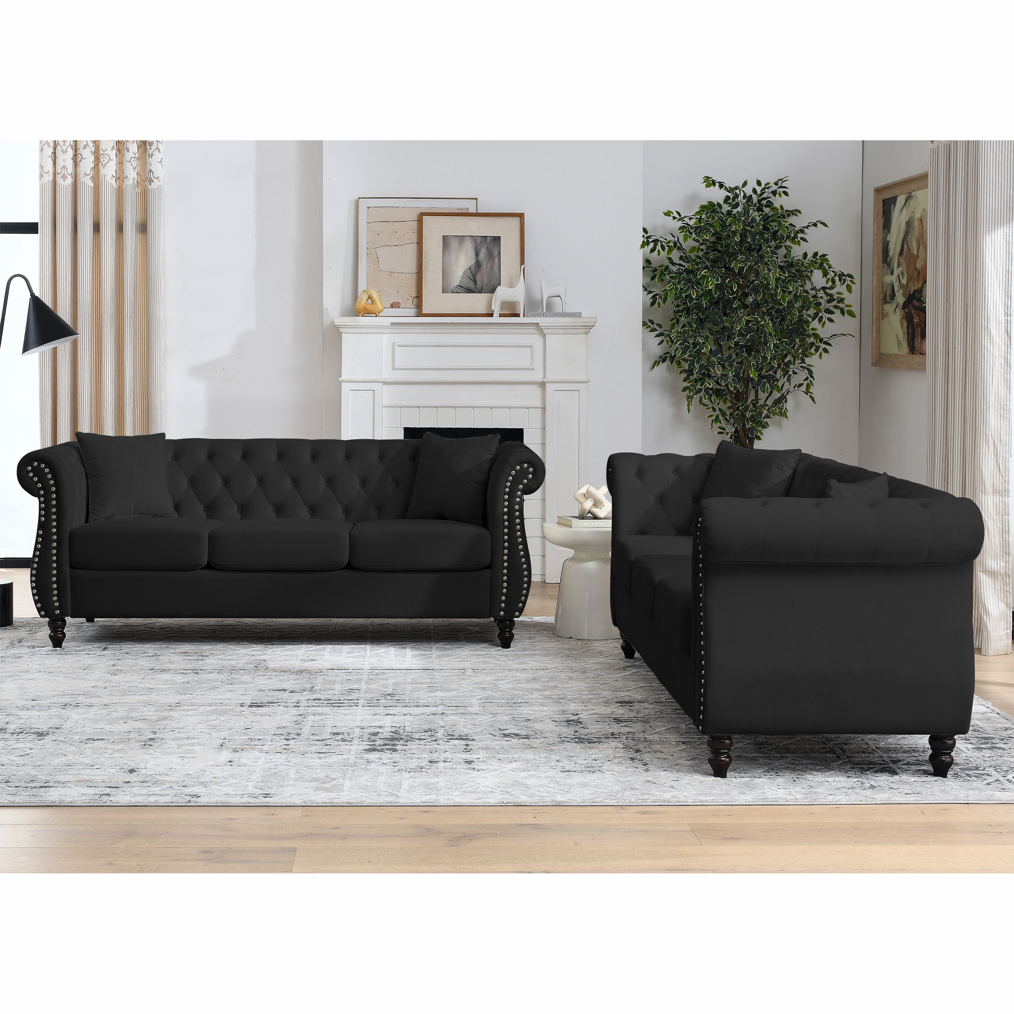 Nailhead Velvet Chesterfield 3-Seater Sofa