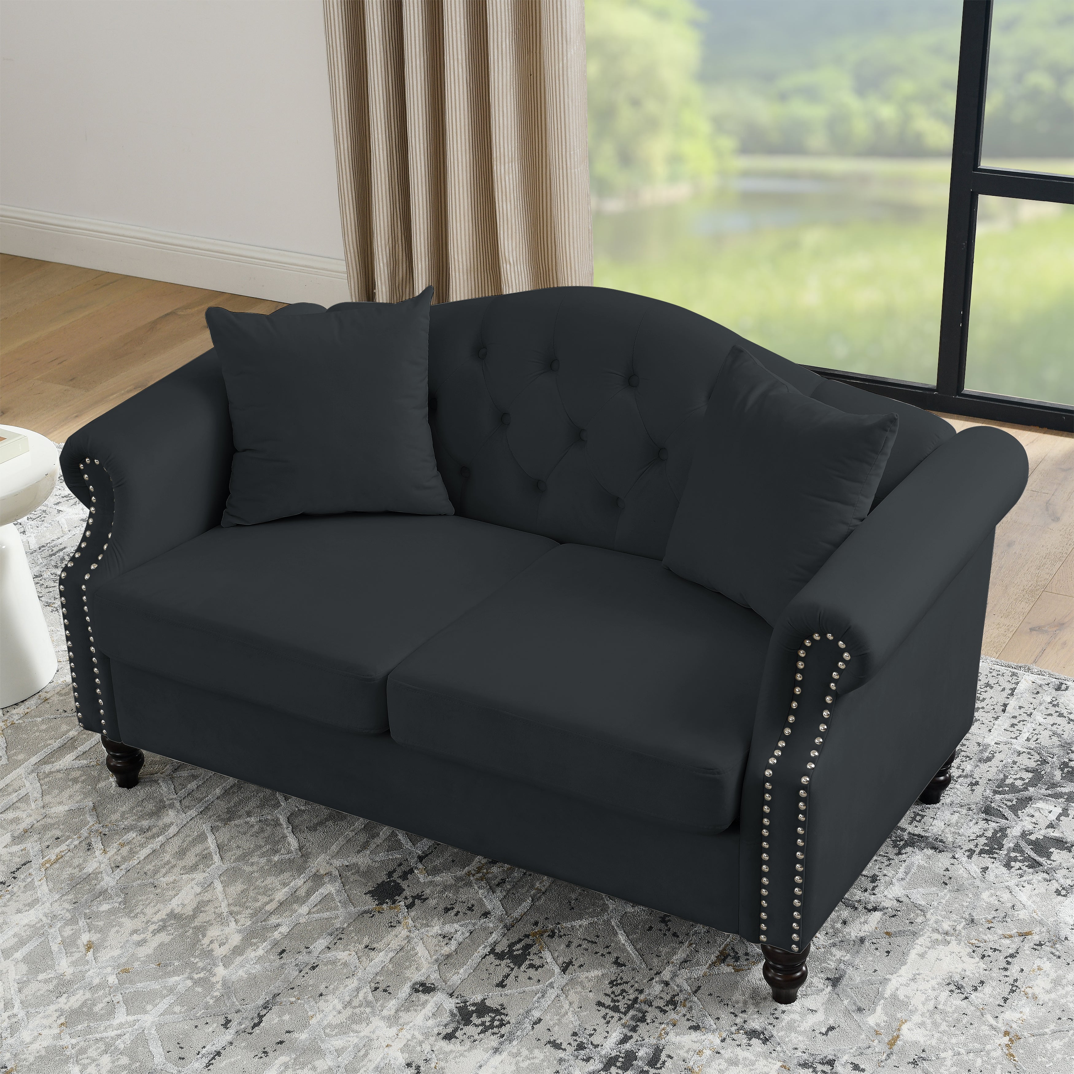 Black Velvet Chesterfield Sofa