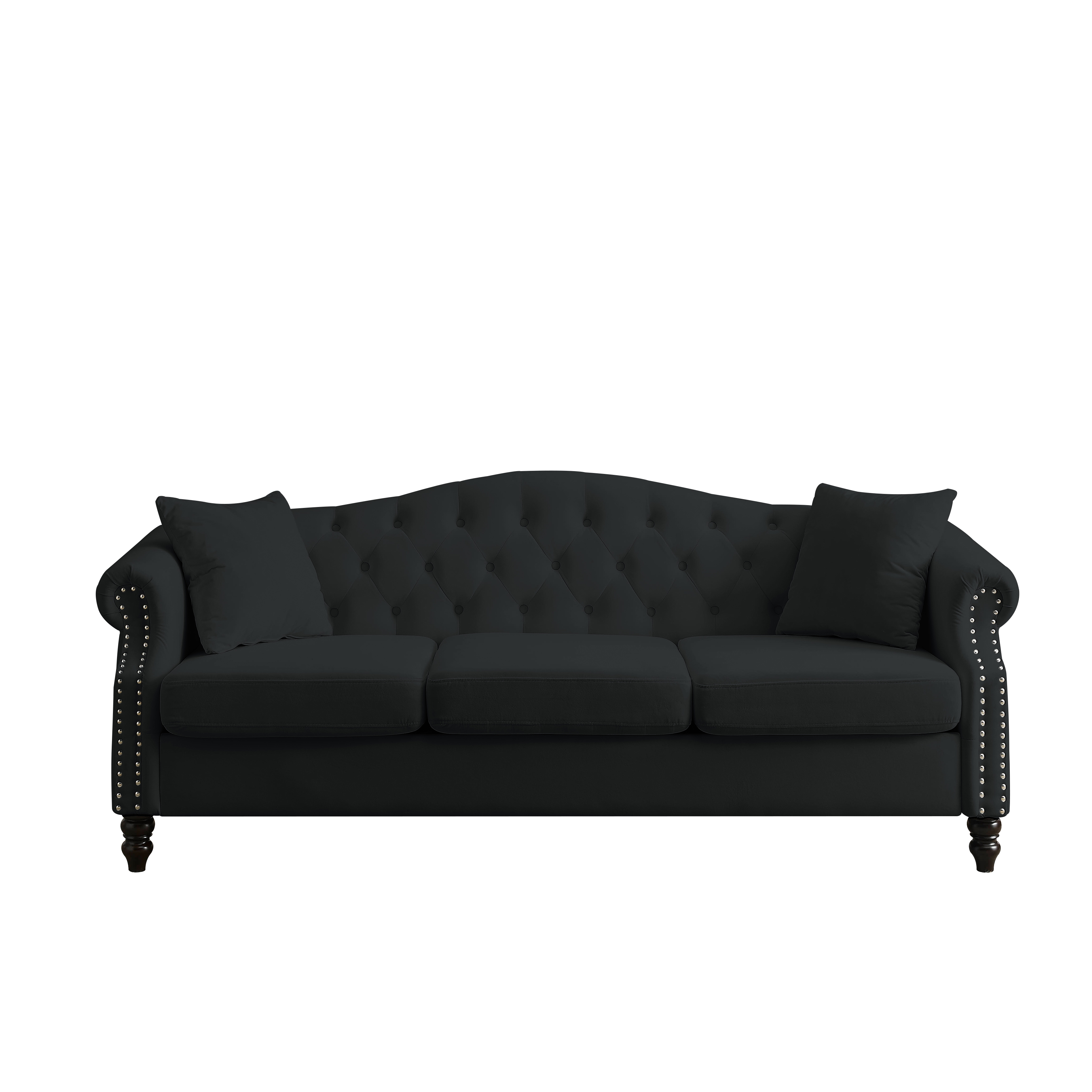 Nailhead Velvet Pitched Back Chesterfield 3-Seater Sofa