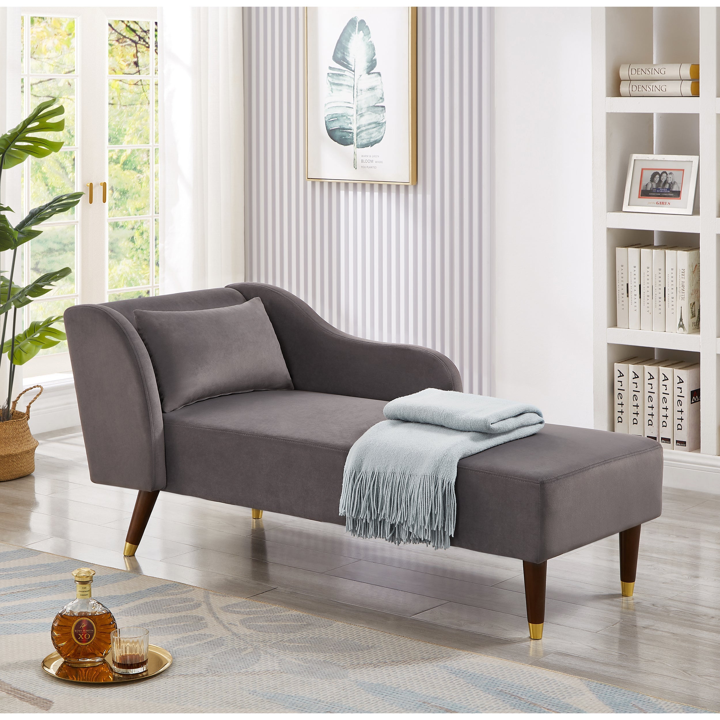 Modern Velvet Upholstered Chaise Lounge Chair