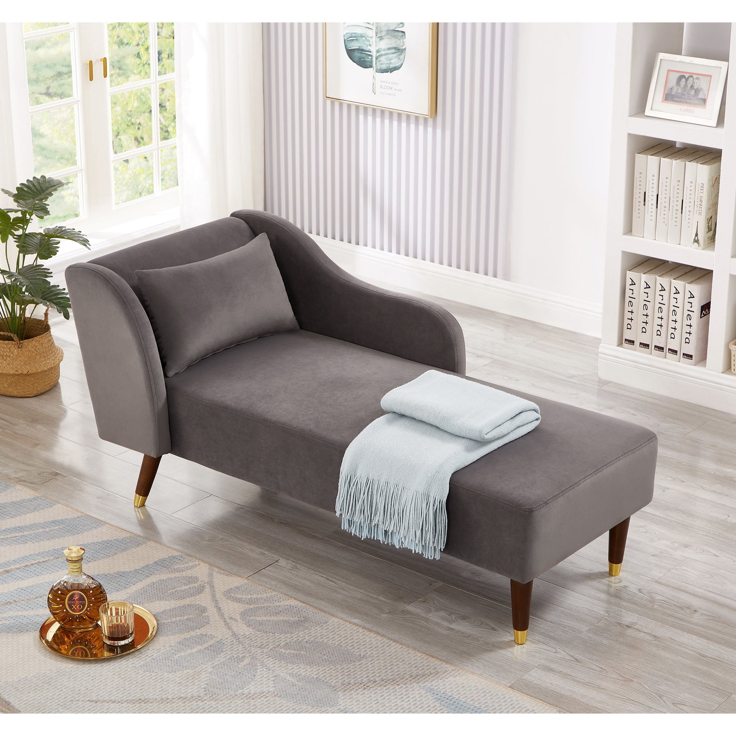 Modern Velvet Upholstered Chaise Lounge Chair
