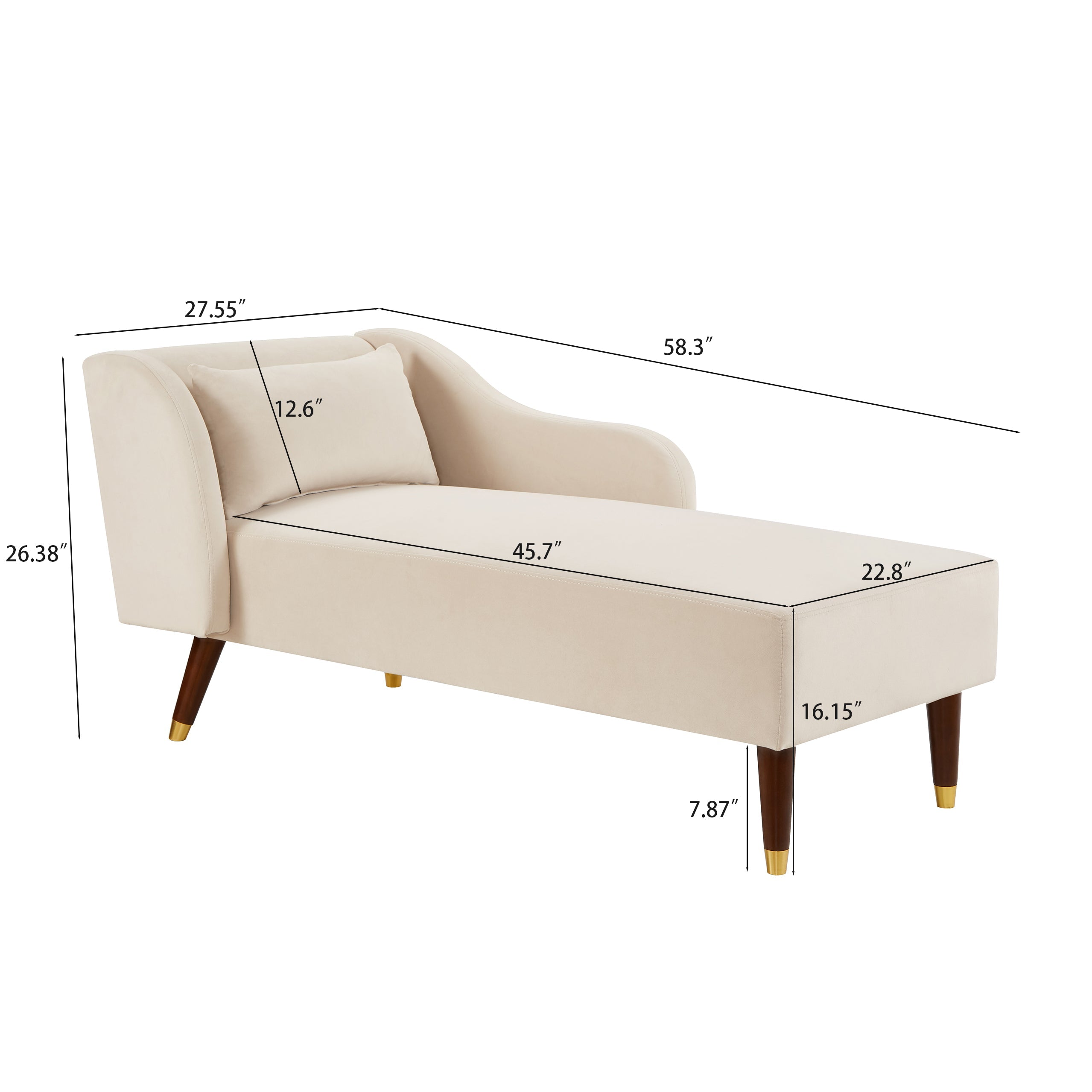 Modern Velvet Upholstered Chaise Lounge Chair