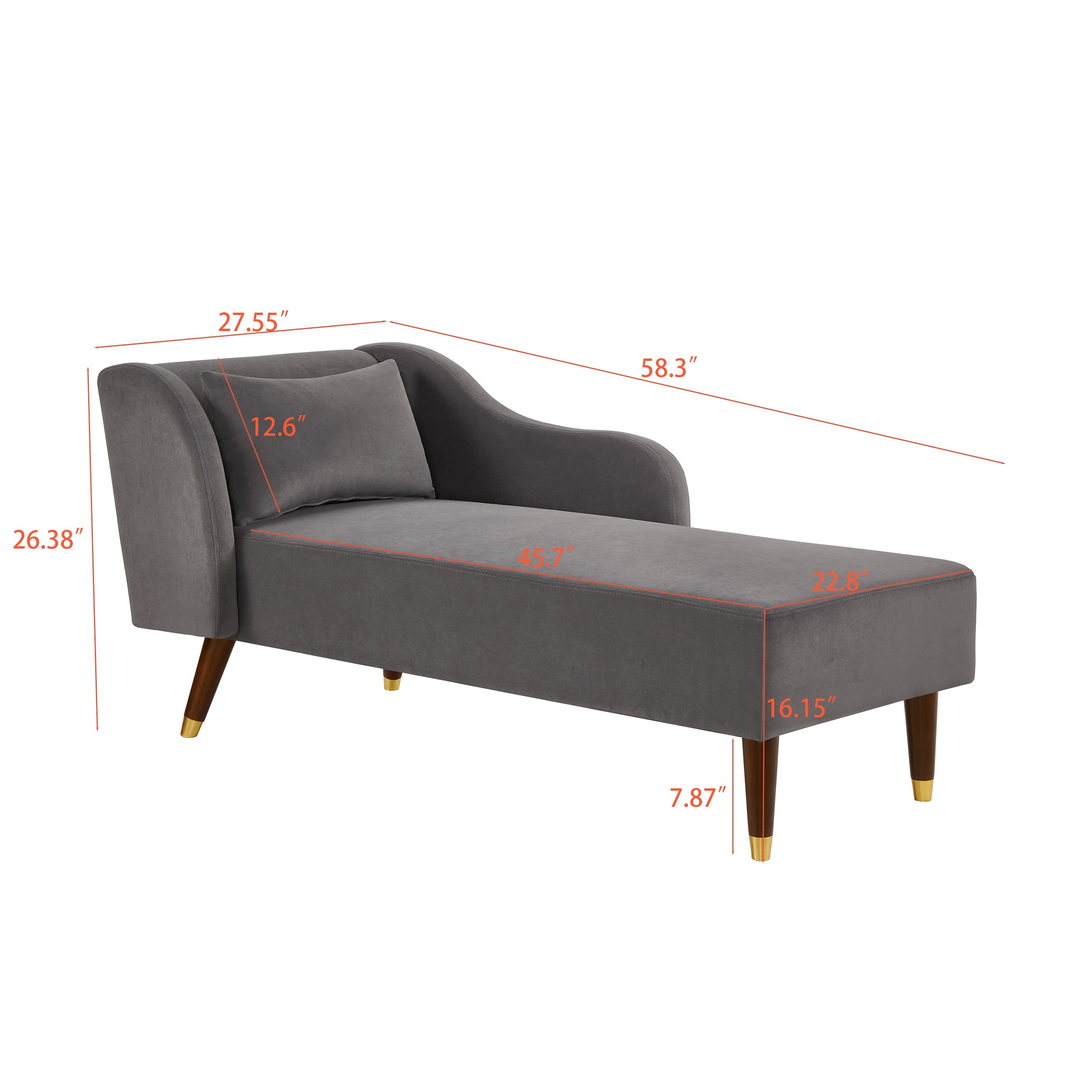Modern Velvet Upholstered Chaise Lounge Chair