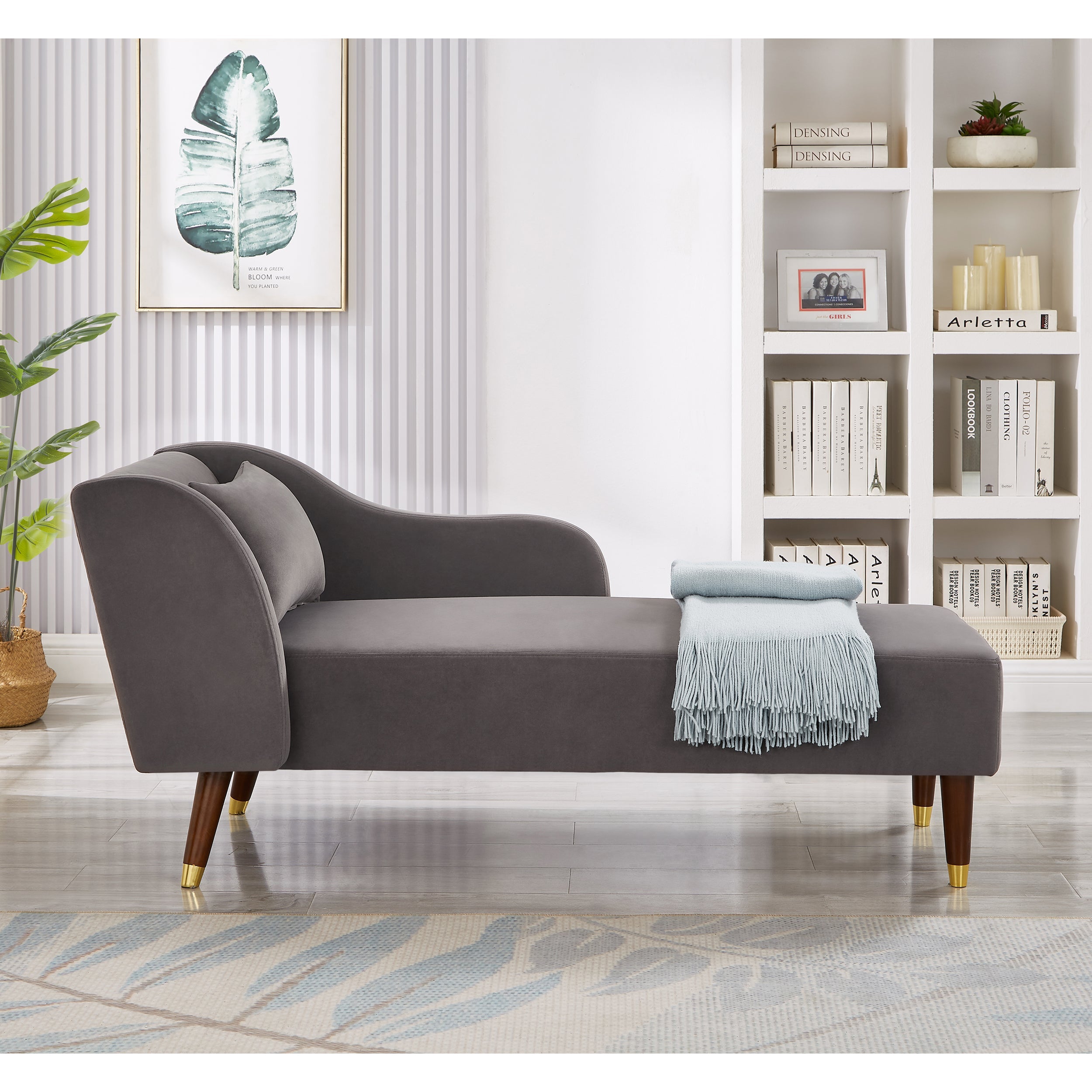 Modern Velvet Upholstered Chaise Lounge Chair