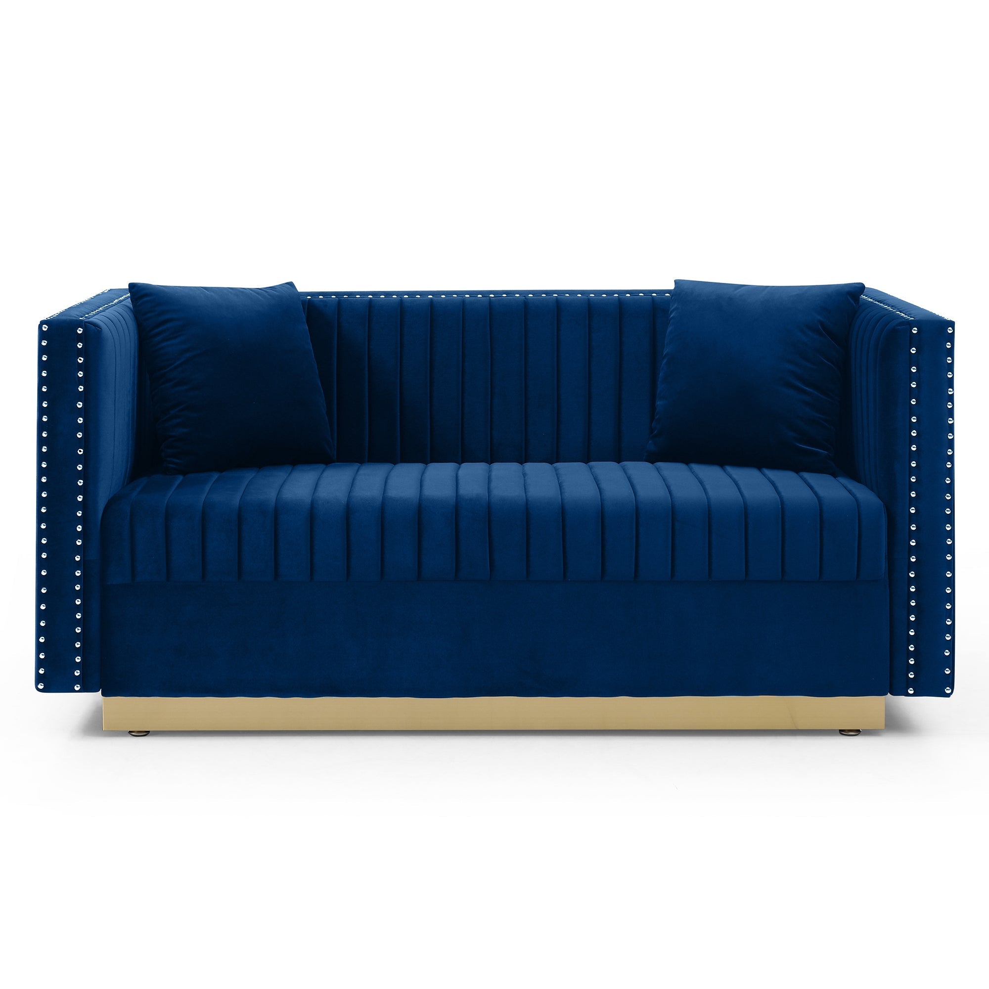 Contemporary Vertical Channel Tufted Velvet Loveseat Sofa