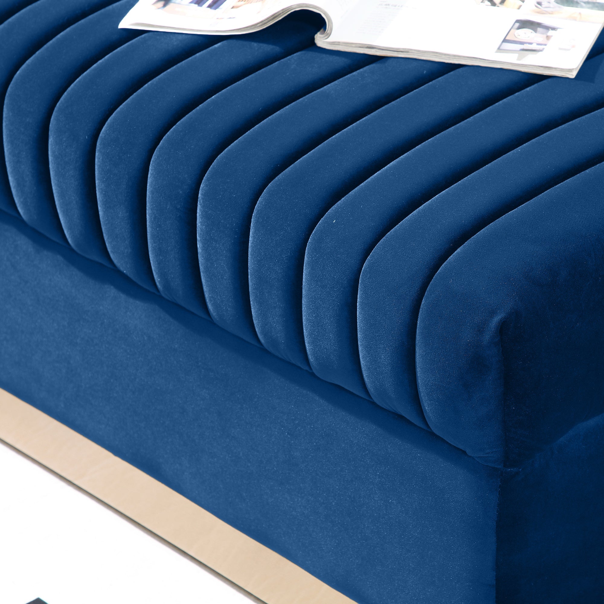 Contemporary Vertical Channel Tufted Velvet Loveseat Sofa