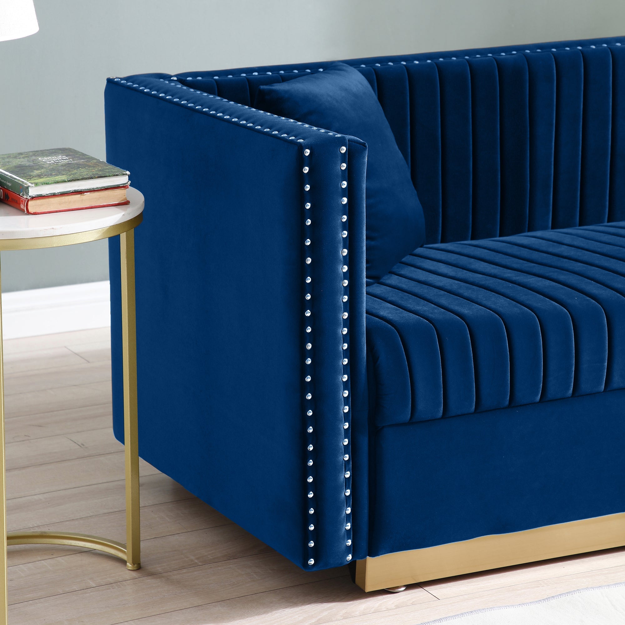 Contemporary Vertical Channel Tufted Velvet Loveseat Sofa