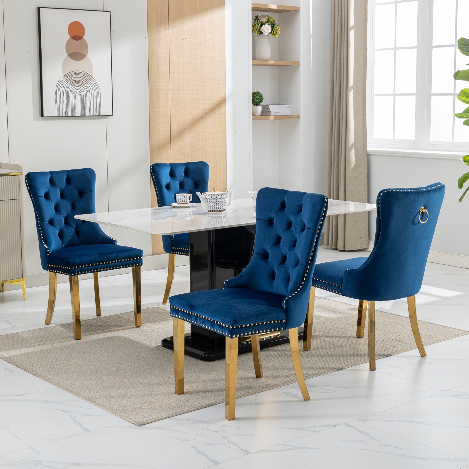 Rosewick Modern Tufted Velvet Solid Wood Upholstered Dining Chair with Gold Stainless Steel Plating Legs, Set of 2