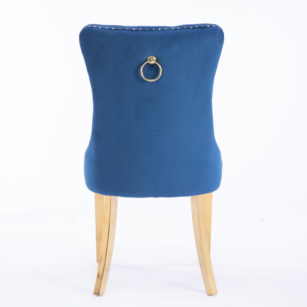 Rosewick Modern Tufted Velvet Solid Wood Upholstered Dining Chair with Gold Stainless Steel Plating Legs, Set of 2