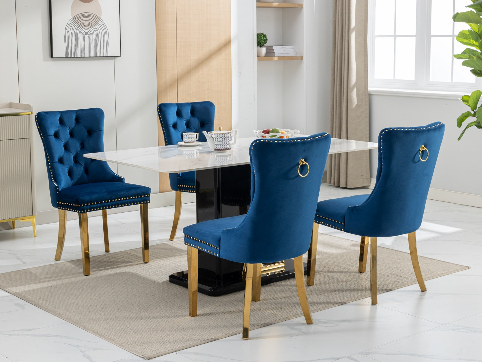 Rosewick Modern Tufted Velvet Solid Wood Upholstered Dining Chair with Gold Stainless Steel Plating Legs, Set of 2