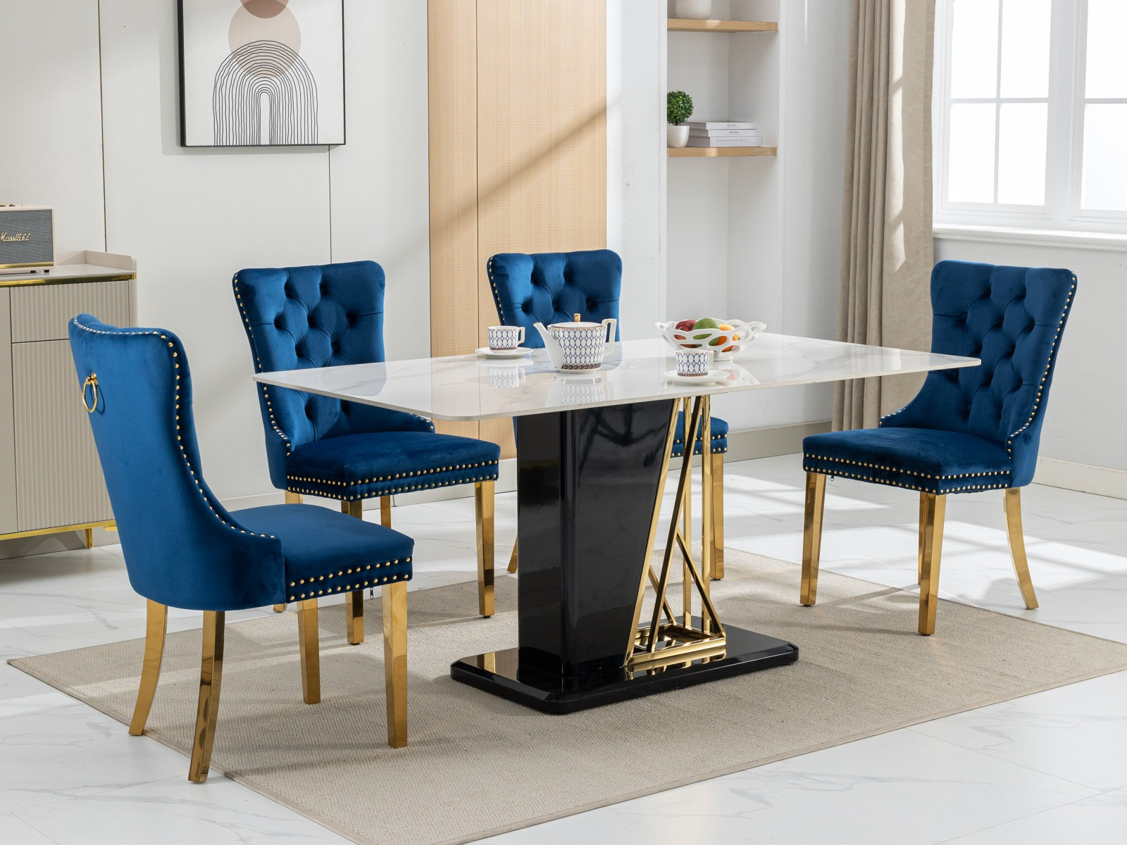 Rosewick Modern Tufted Velvet Solid Wood Upholstered Dining Chair with Gold Stainless Steel Plating Legs, Set of 2