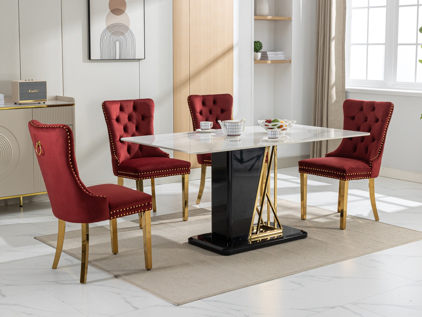 Rosewick Modern Tufted Velvet Solid Wood Upholstered Dining Chair with Gold Stainless Steel Plating Legs, Set of 2