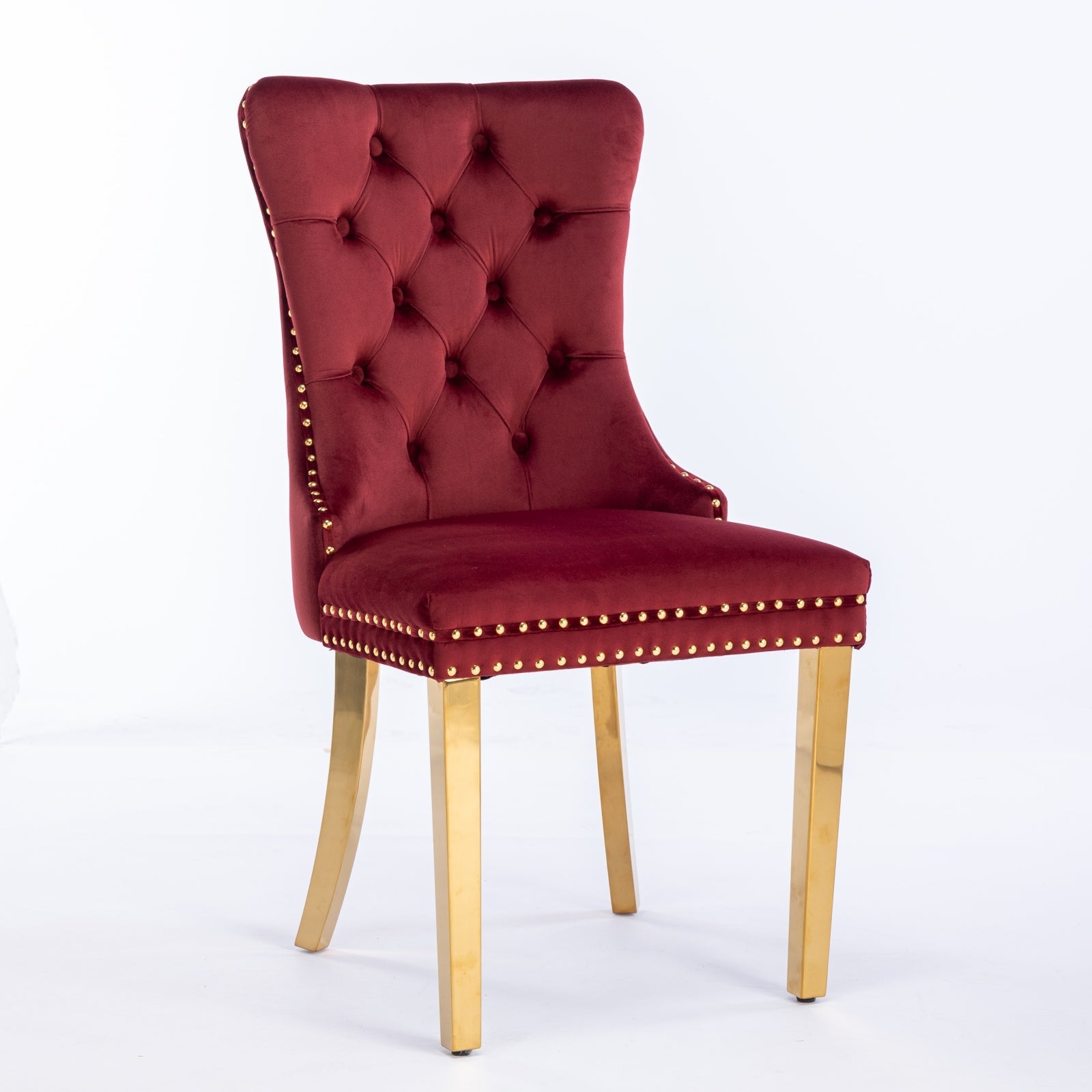 Rosewick Modern Tufted Velvet Solid Wood Upholstered Dining Chair with Gold Stainless Steel Plating Legs, Set of 2