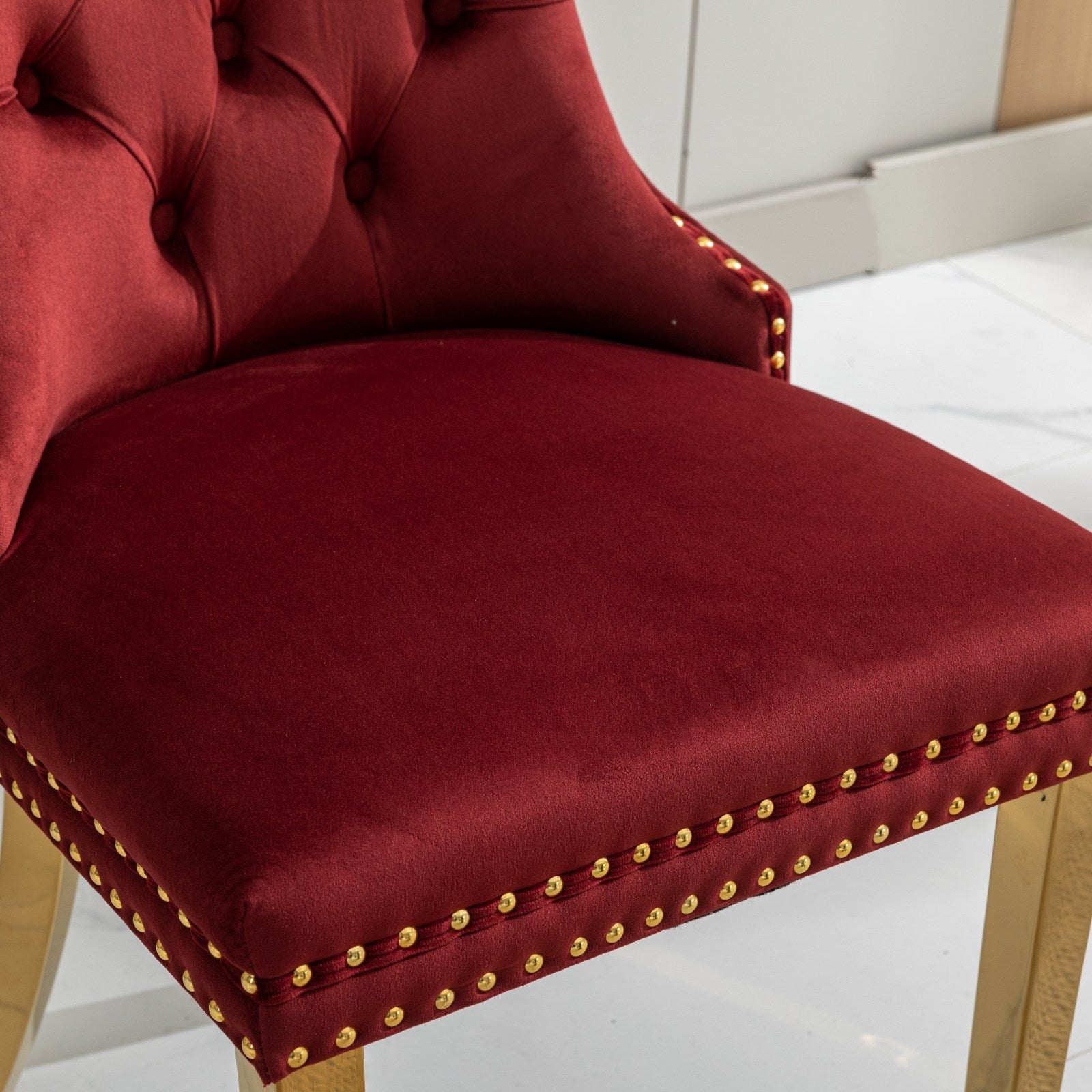 Rosewick Modern Tufted Velvet Solid Wood Upholstered Dining Chair with Gold Stainless Steel Plating Legs, Set of 2