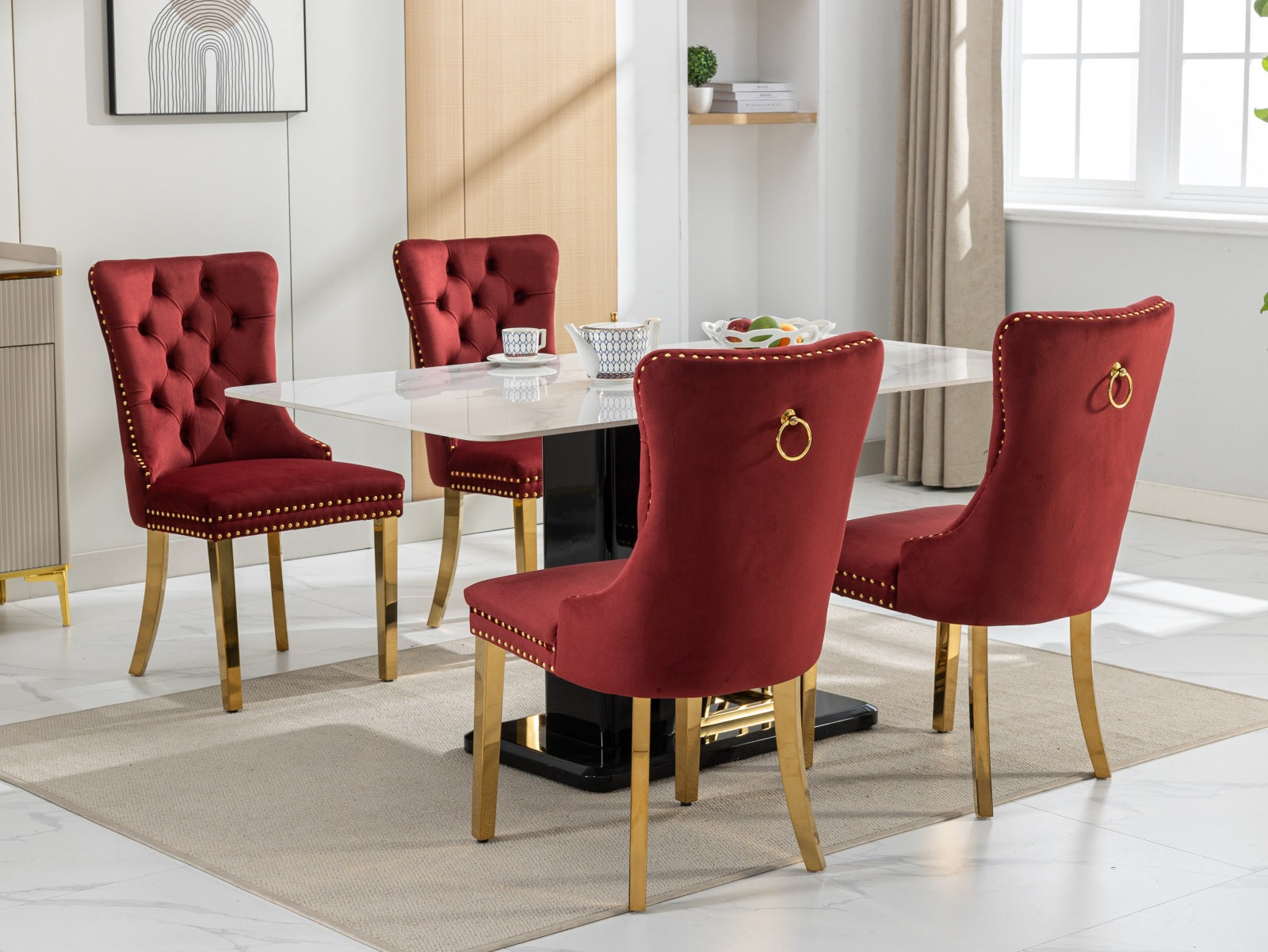 Rosewick Modern Tufted Velvet Solid Wood Upholstered Dining Chair with Gold Stainless Steel Plating Legs, Set of 2