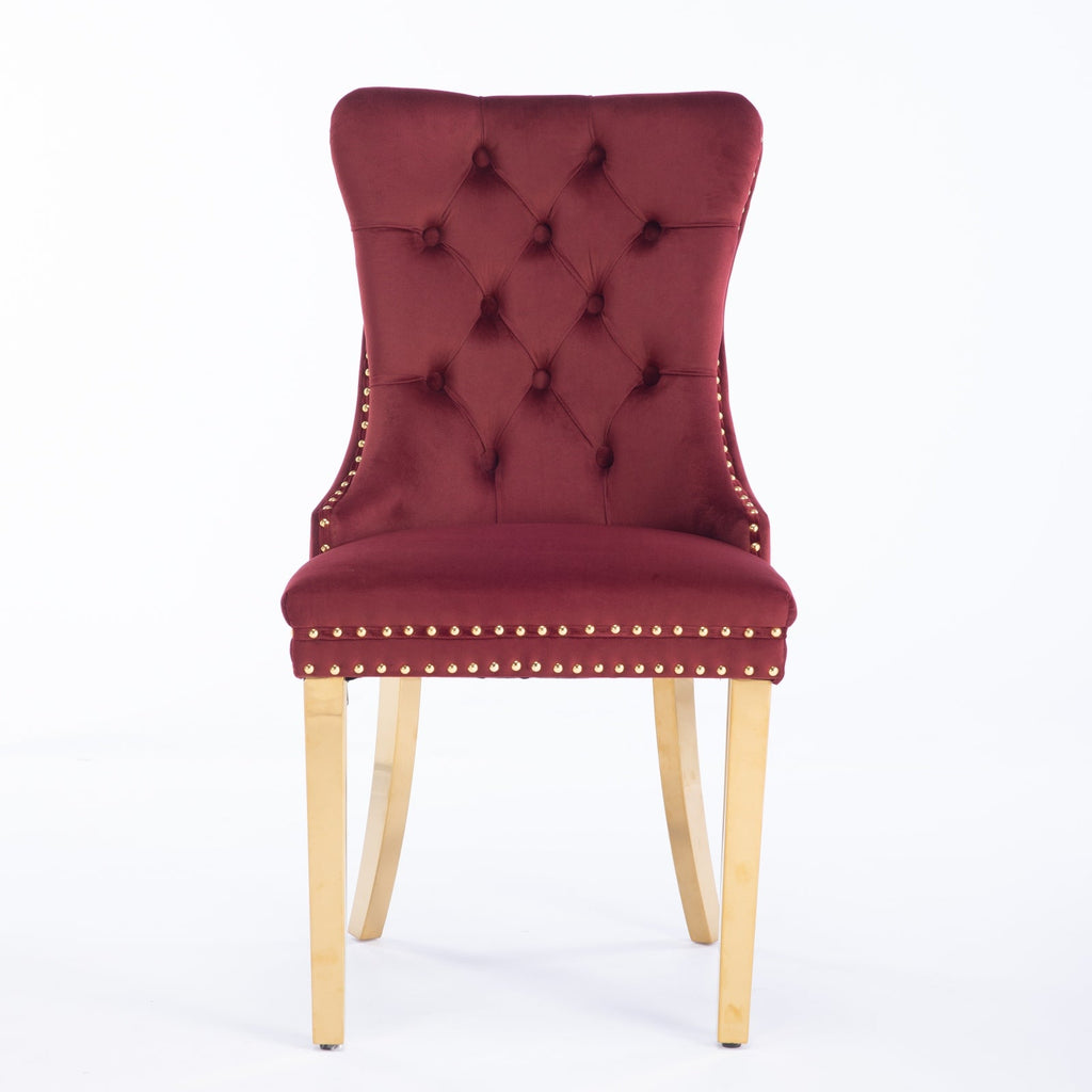 Rosewick Modern Tufted Velvet Solid Wood Upholstered Dining Chair with Gold Stainless Steel Plating Legs, Set of 2