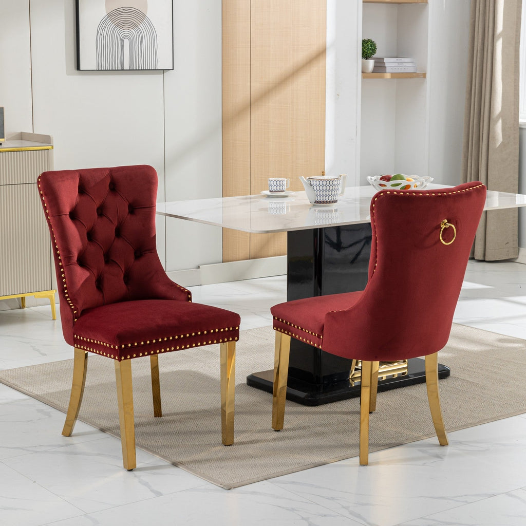 Rosewick Modern Tufted Velvet Solid Wood Upholstered Dining Chair with Gold Stainless Steel Plating Legs, Set of 2